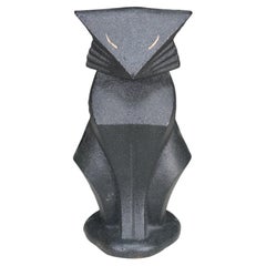 Antique Hubley Art Deco Cast Iron Modernist Black Cat Doorstop Paperweight 10"