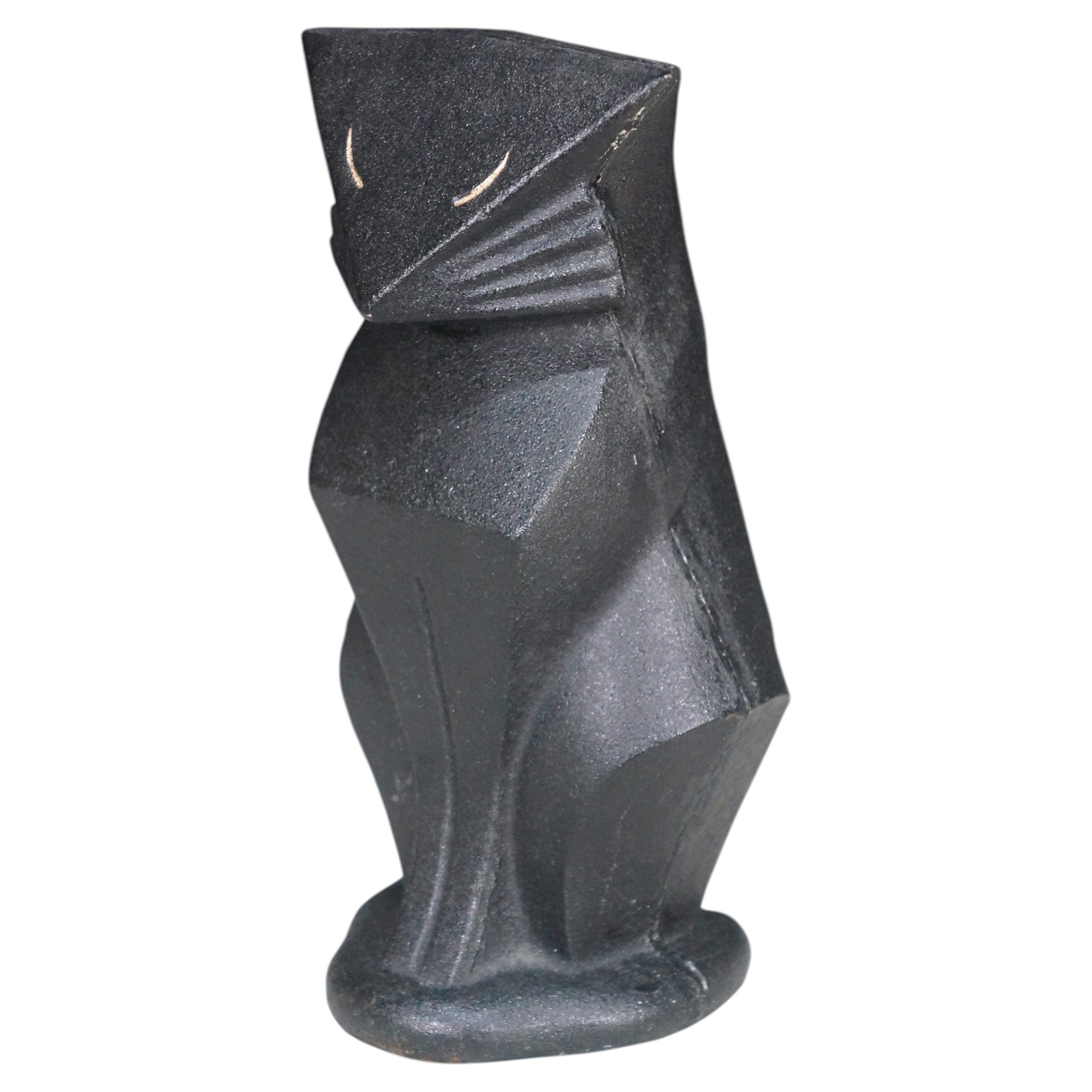 Antiker Hubley Art-Déco-Türstopper und Briefbeschwerer aus Gusseisen im modernistischen Stil mit schwarzer Katze, 10"