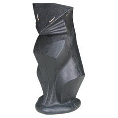 Antique Hubley Art Deco Cast Iron Modernist Black Cat Doorstop Paperweight 10"