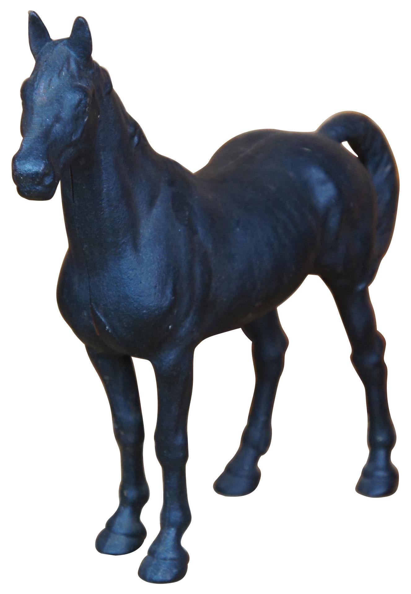 Antique Hubley Black Cast Iron Horse Door Stop Equestrian Figurine Statue In Good Condition In Dayton, OH