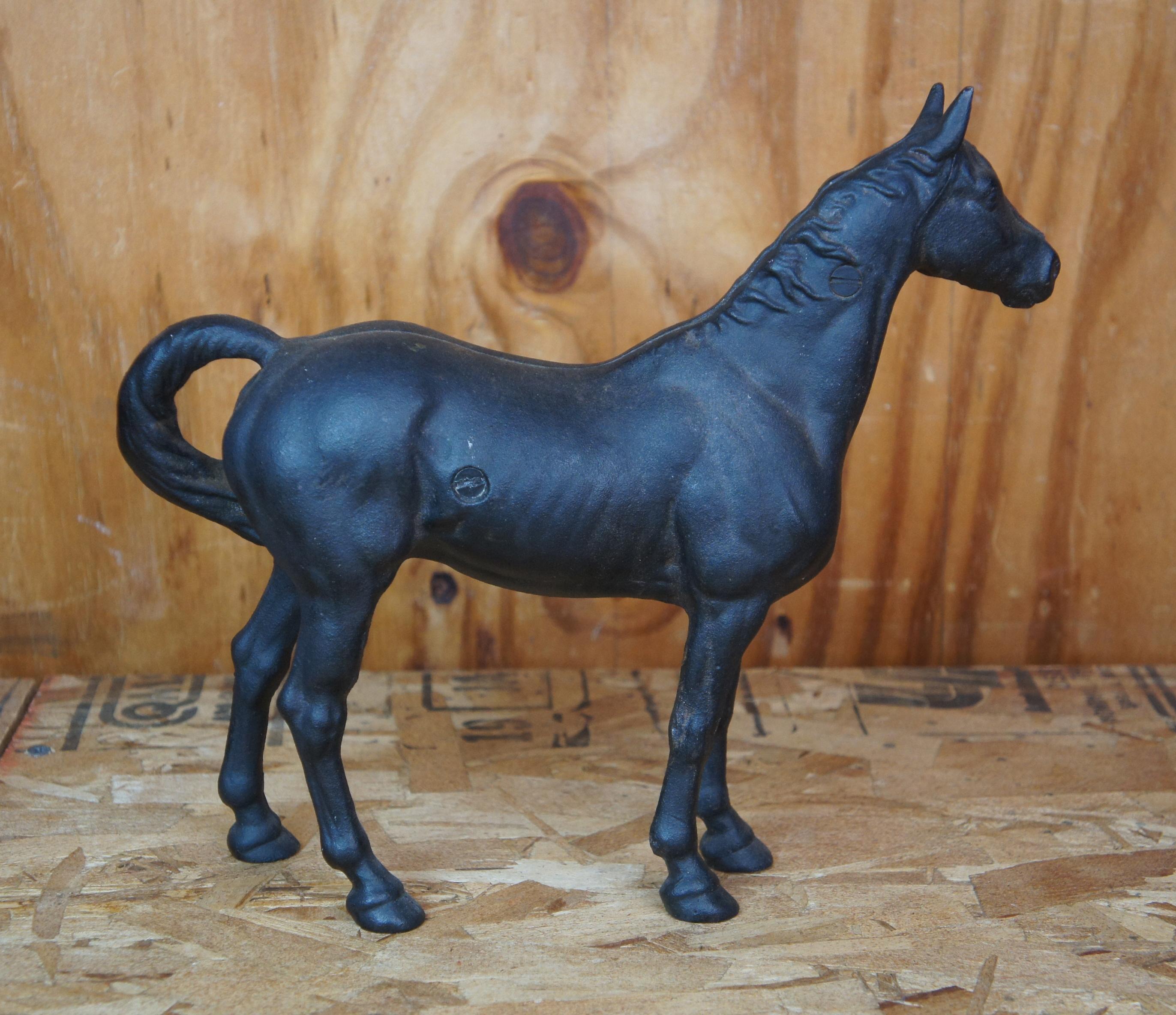 20th Century Antique Hubley Black Cast Iron Horse Door Stop Equestrian Figurine Statue