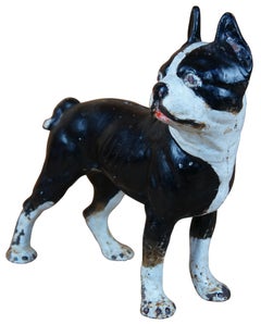 Antique Hubley Cast Iron Boston Terrier Bulldog Dog Doorstop Statue