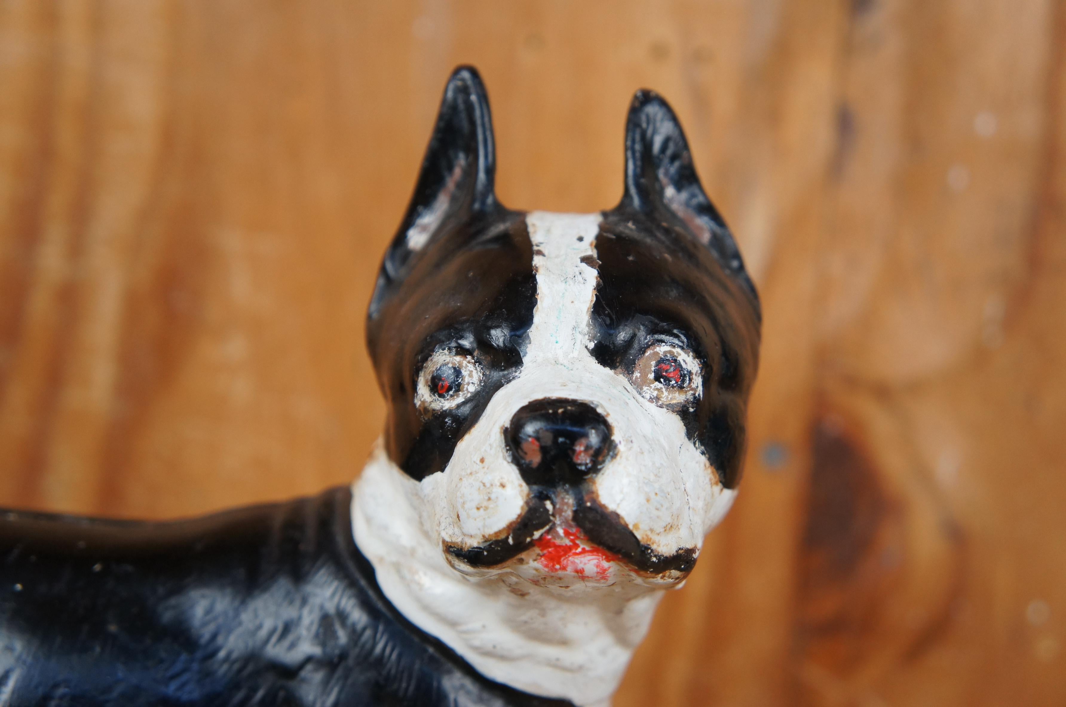 Antique Hubley Cast Iron Boston Terrier Bulldog Dog Doorstop Statue In Good Condition In Dayton, OH