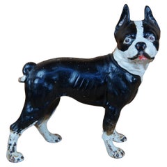 Ancienne statue de butoir de porte en fonte Hubley, Boston Terrier Bulldog Dog