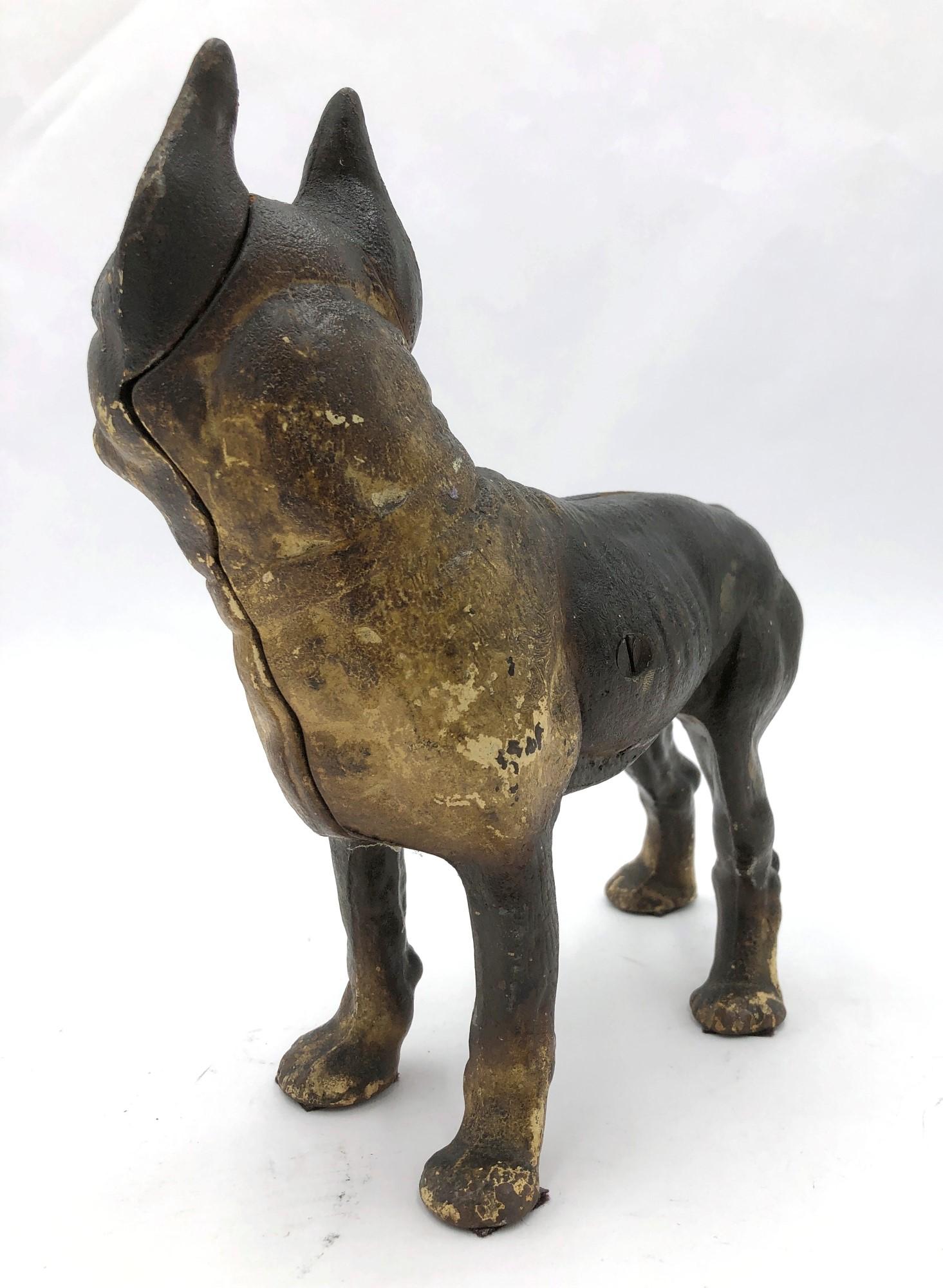 Antique Hubley Cast Iron Boston Terrier Door Stop Statue For Sale at