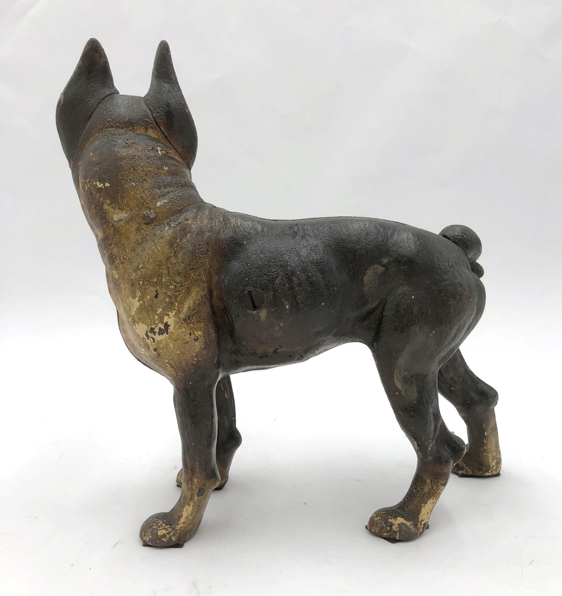 Antique Hubley Cast Iron Boston Terrier Door Stop Statue For Sale at