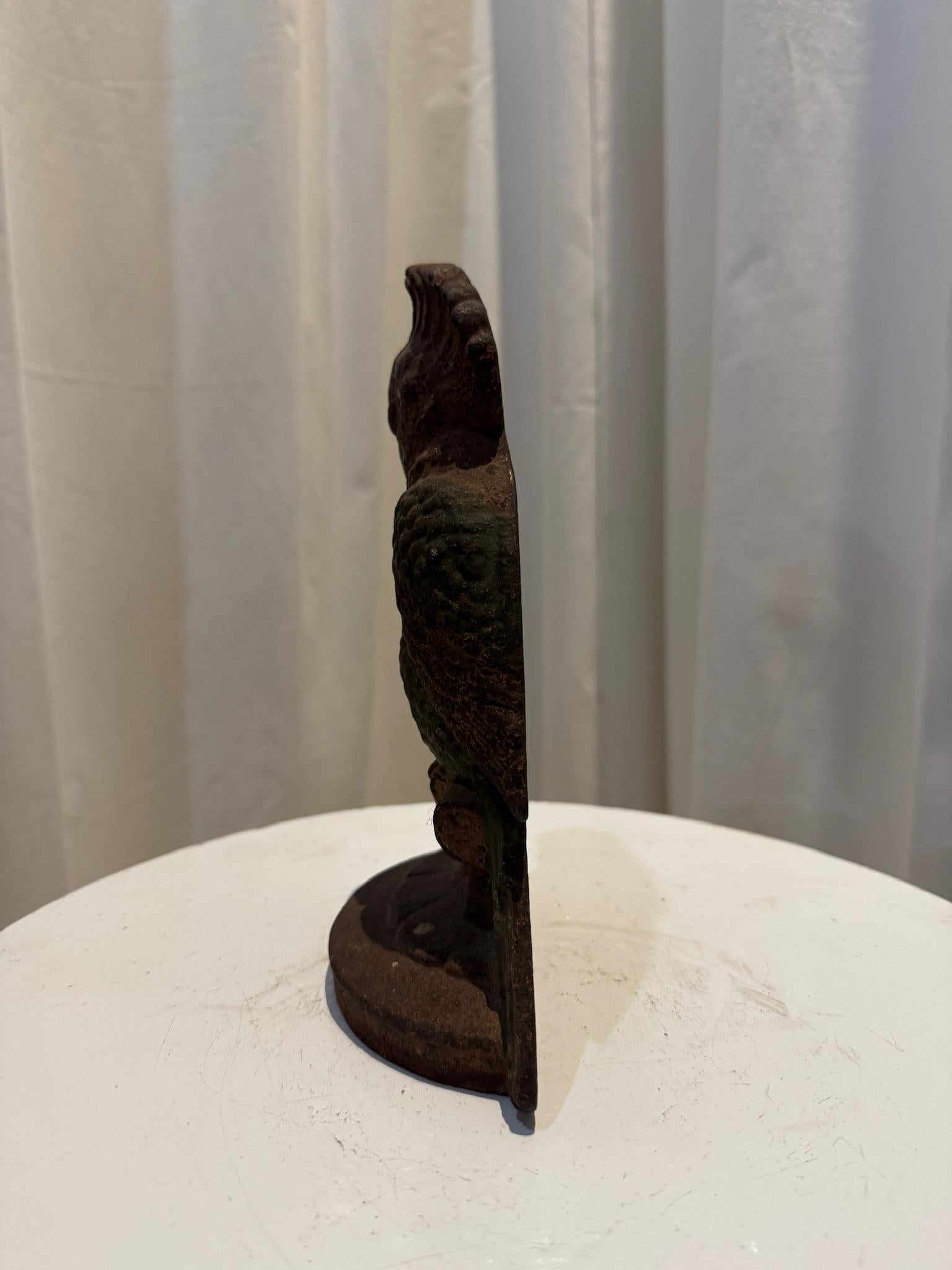 Folk Art Antique Hubley Cast Iron Parrot Doorstop – Original Hand-Painted Finish For Sale