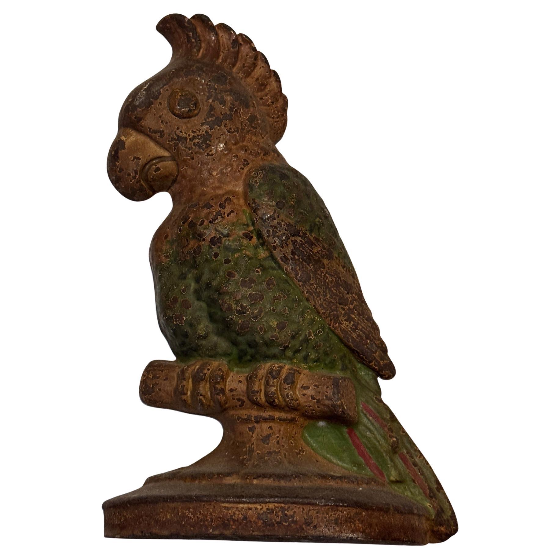 Antique Hubley Cast Iron Parrot Doorstop – Original Hand-Painted Finish For Sale