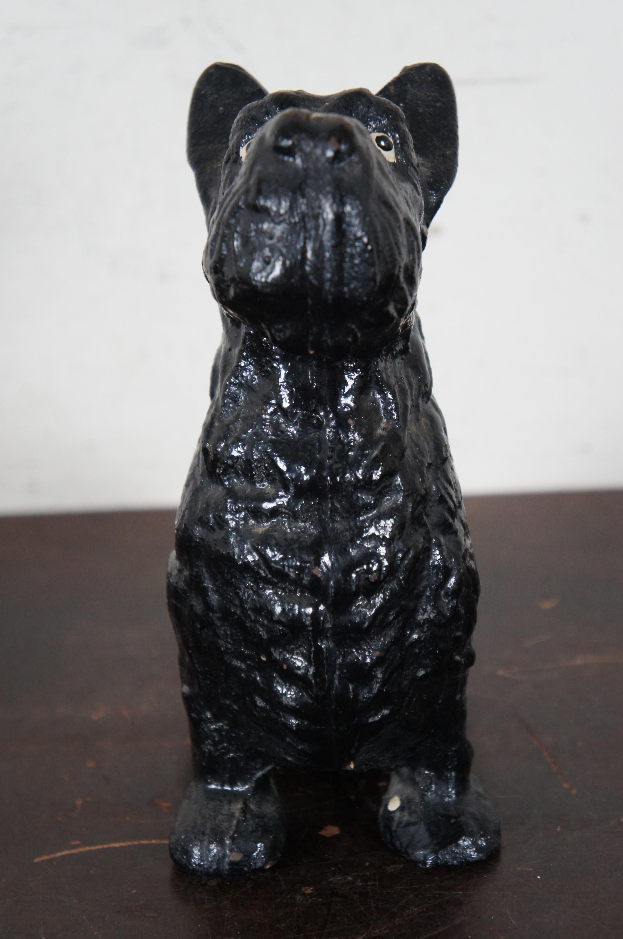 Antique Cast Iron Seated Scotty Dog Door Stop Scottish Terrier In Good Condition In Dayton, OH