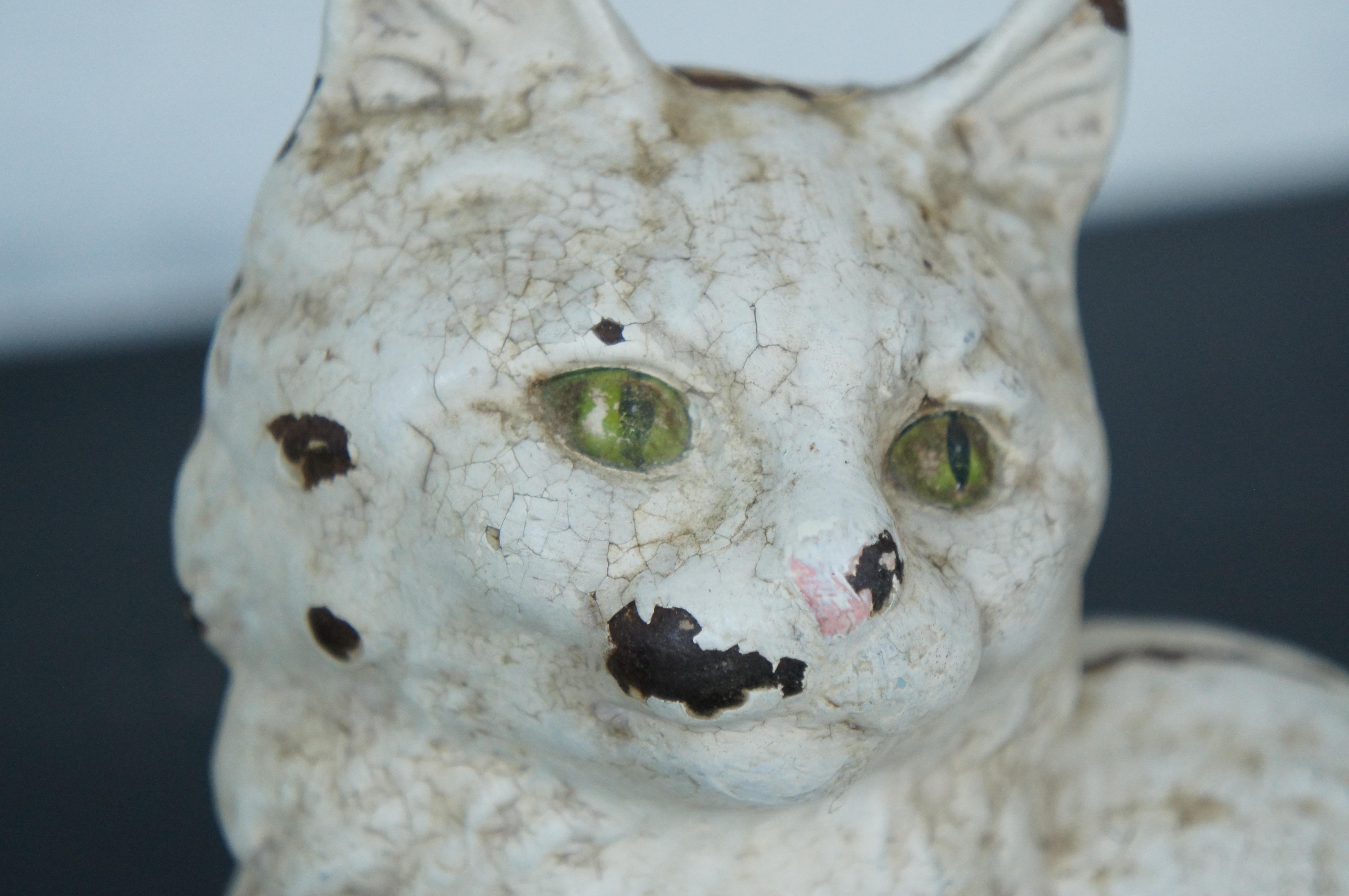 Antique Hubley Cast Iron White Persian Cat w Green Eyes Doorstop #802 3