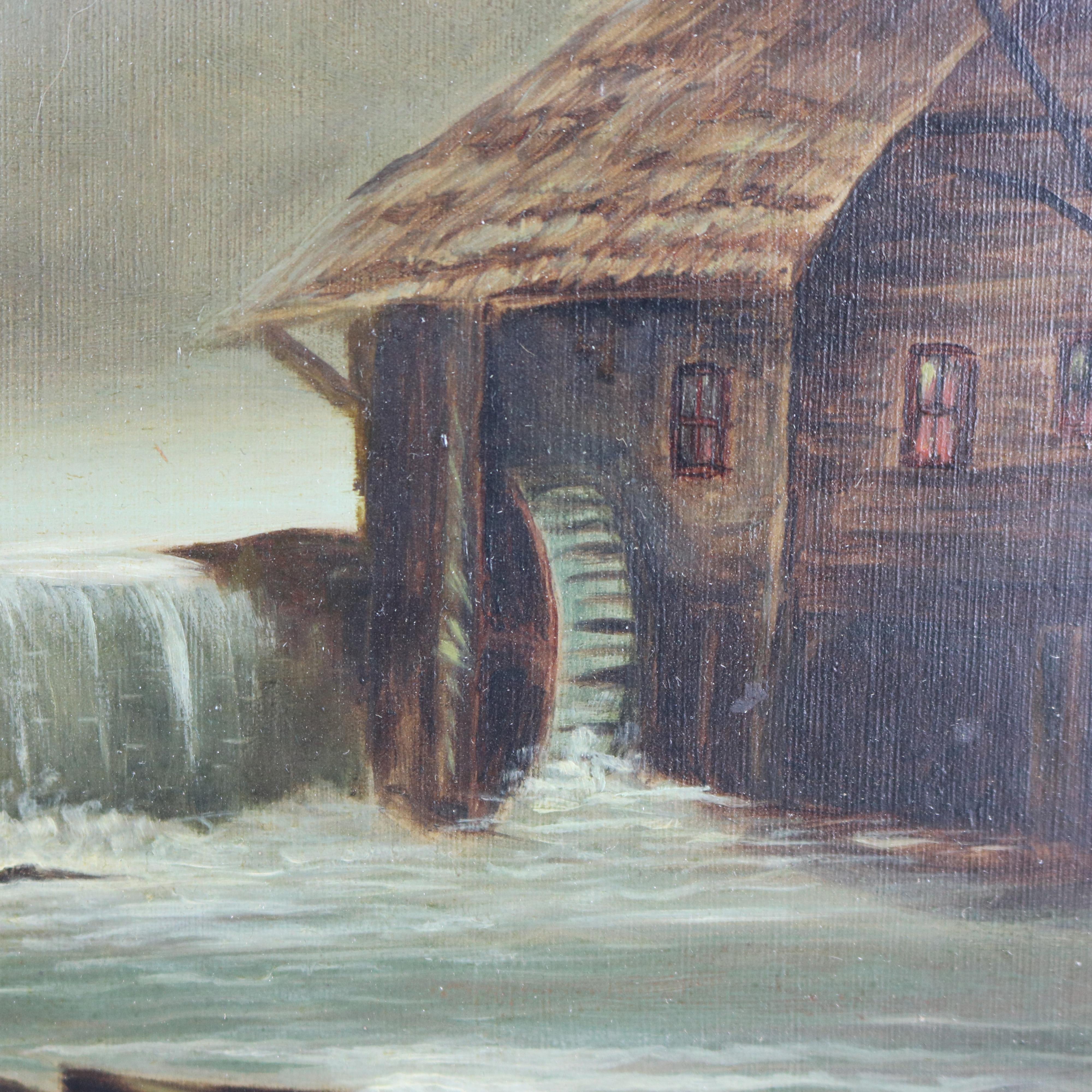 Antique Hudson River School Landscape Oil Painting on Mill Scene, Circa 1890 In Good Condition In Big Flats, NY