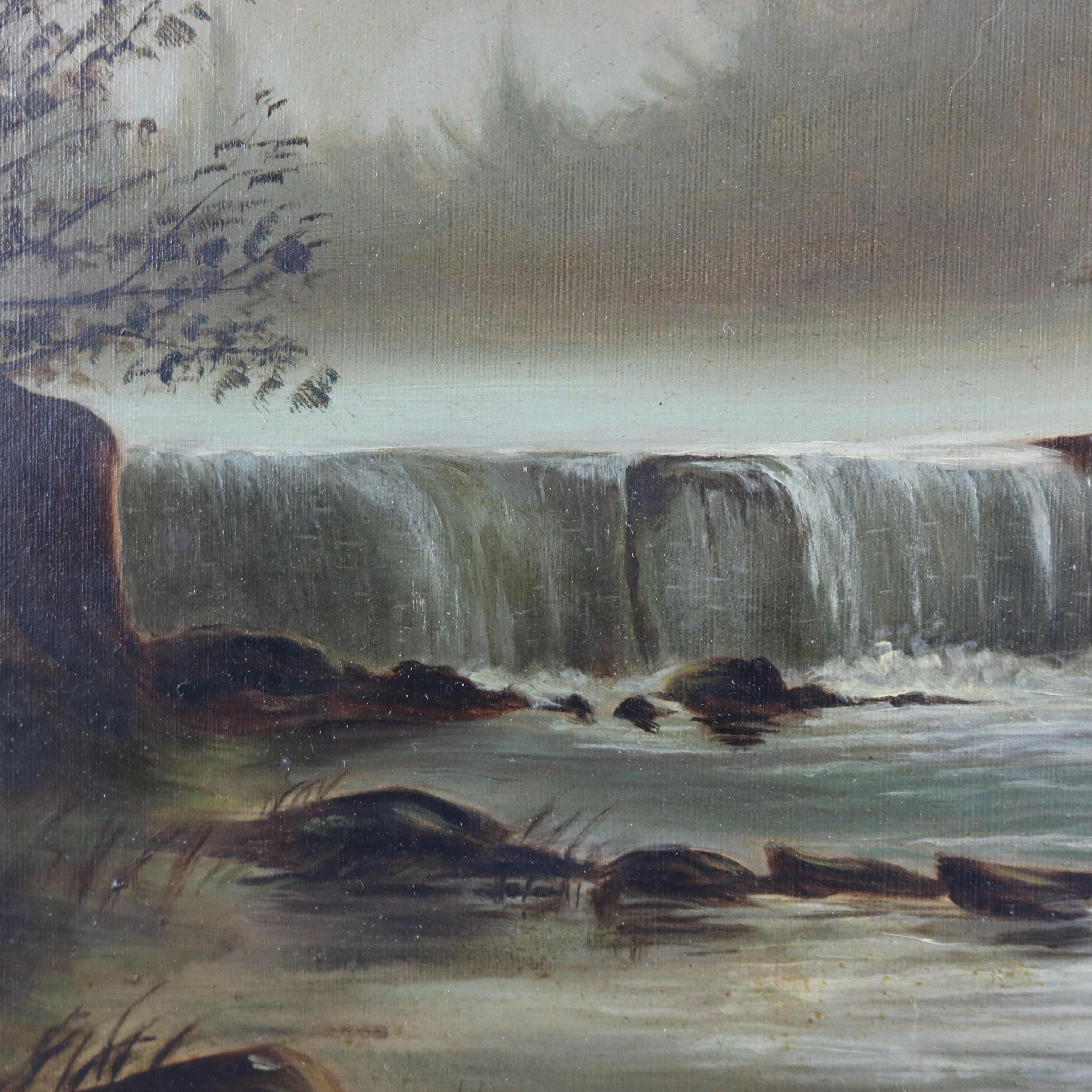 19th Century Antique Hudson River School Landscape Oil Painting on Mill Scene, Circa 1890