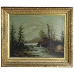 Antique Hudson River School Landscape Oil Painting on Mill Scene, Circa 1890 Antique Hudson River School Landscape Oil Painting on Mill Scene, Circa 1890