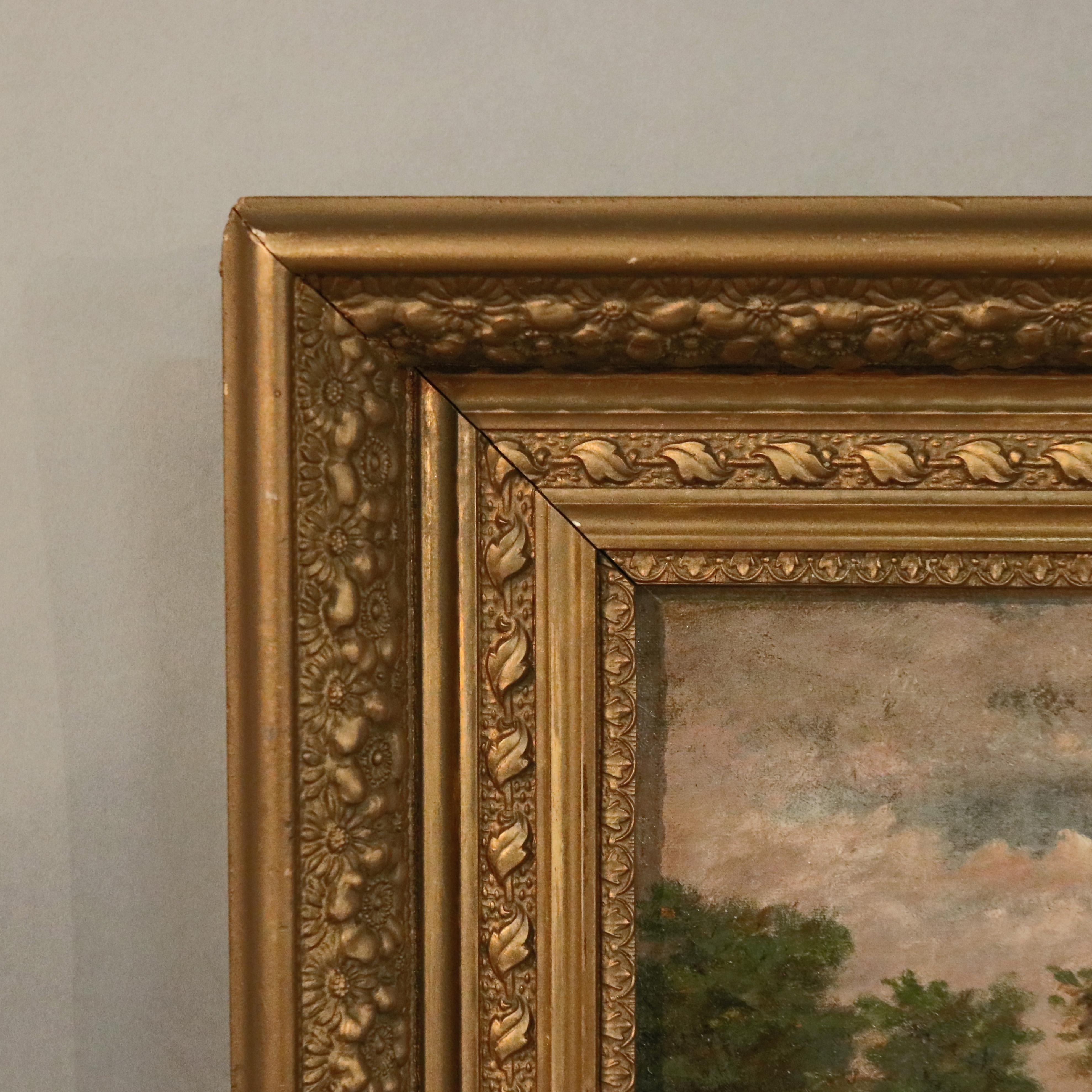 Antique Hudson River School Landscape Oil Painting with Figures, Circa 1890 In Good Condition In Big Flats, NY