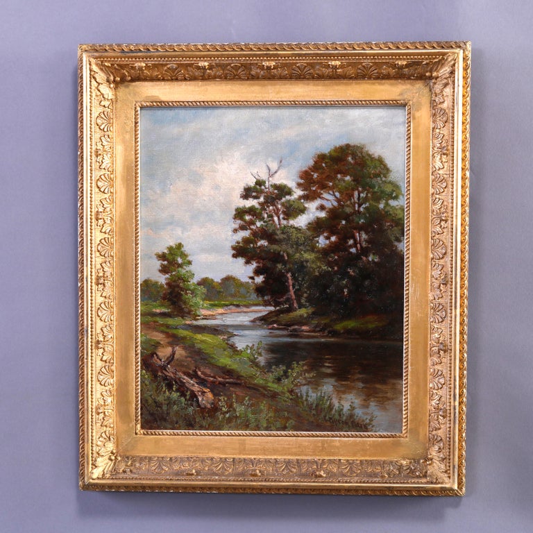 Antique Hudson River School Landscape Painting by F. Myron Hart, c1900 ...
