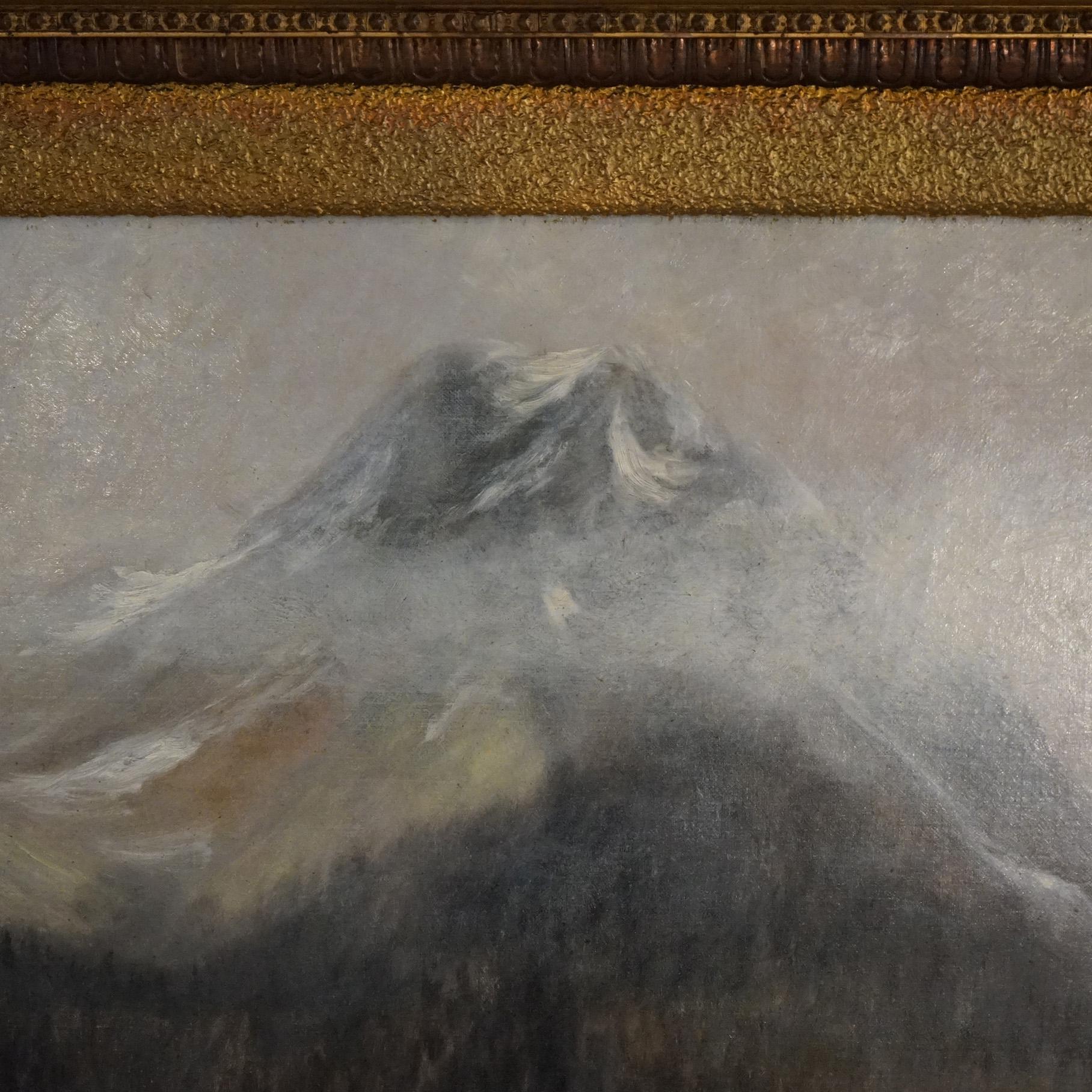 Hand-Painted Antique Hudson River School Mountainous Landscape Painting by FA Tabor  C1885