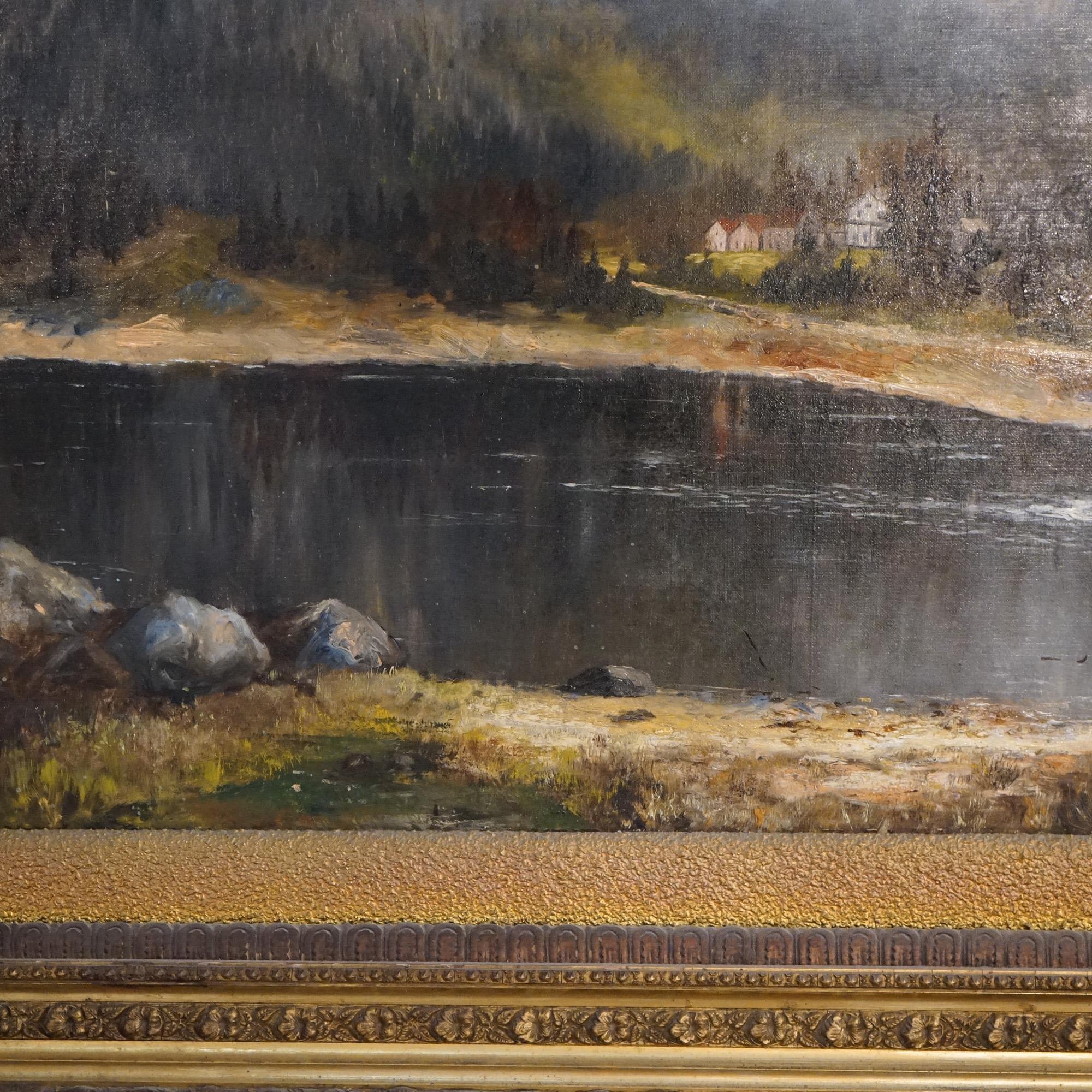 Antique Hudson River School Mountainous Landscape Painting by FA Tabor  C1885 In Good Condition In Big Flats, NY