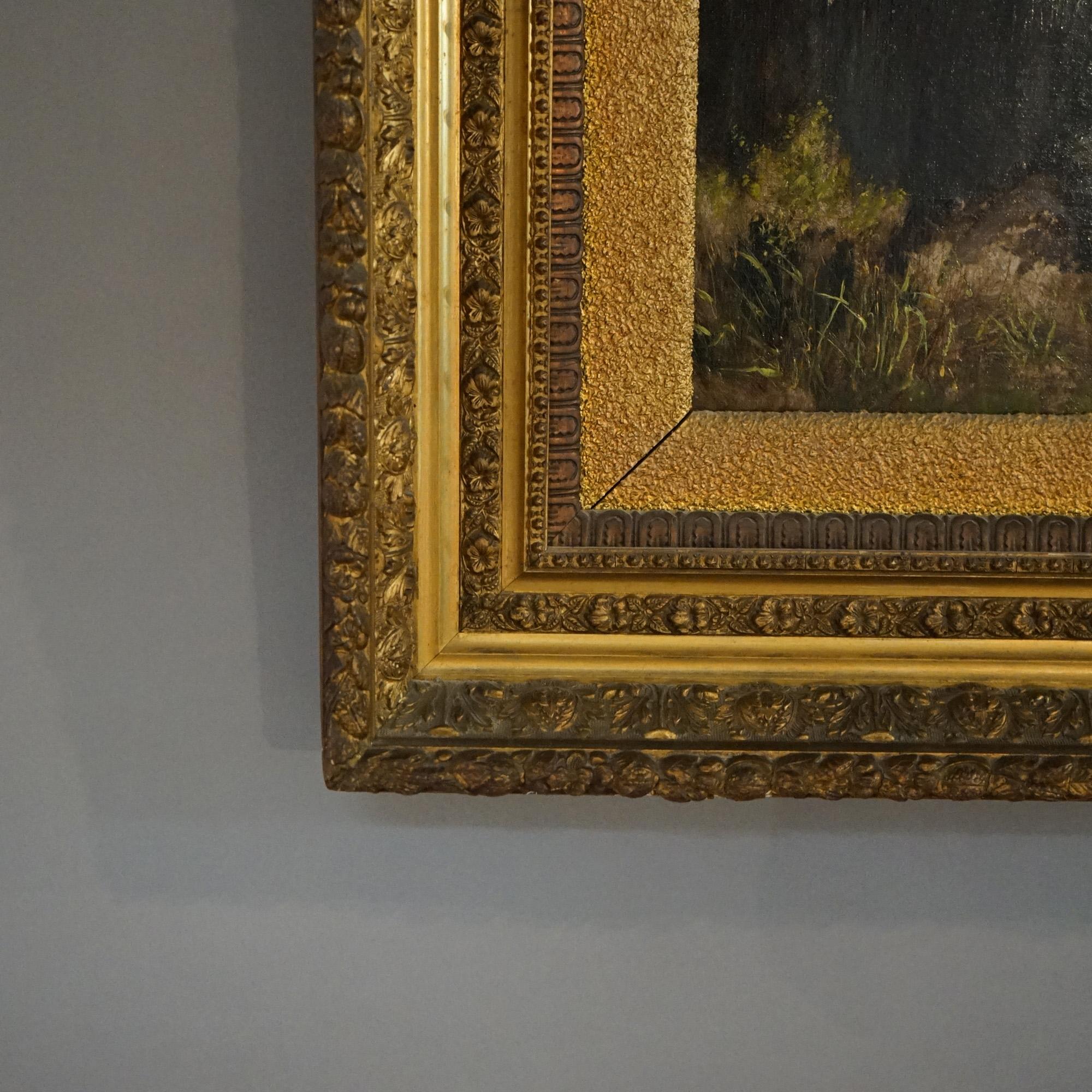 Antique Hudson River School Mountainous Landscape Painting by FA Tabor  C1885 3