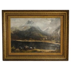 Antique Hudson River School Mountainous Landscape Painting by FA Tabor  C1885