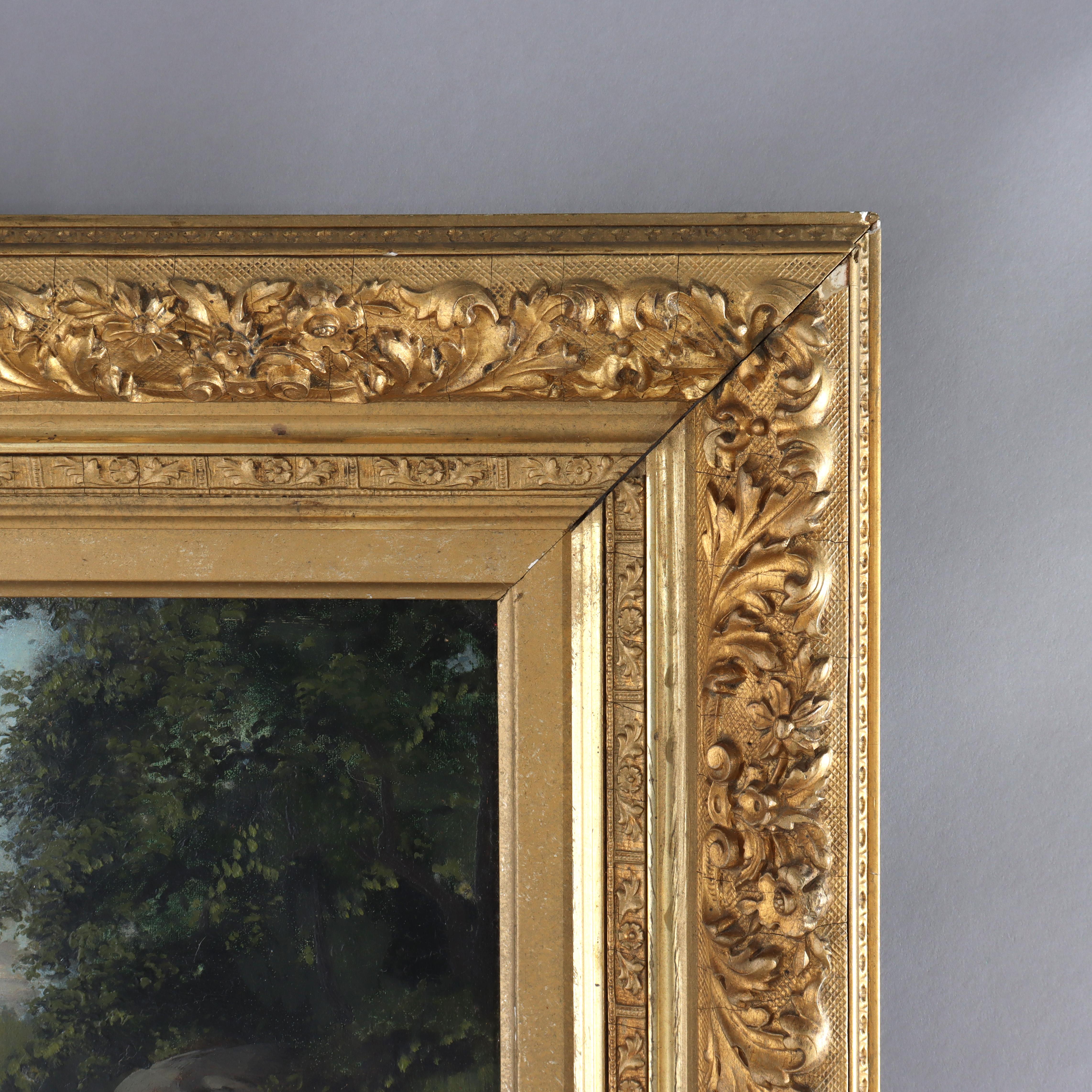 Antike Hudson River School Öl auf Karton Landschaft Gemälde von R Schilling C1890 im Angebot 2