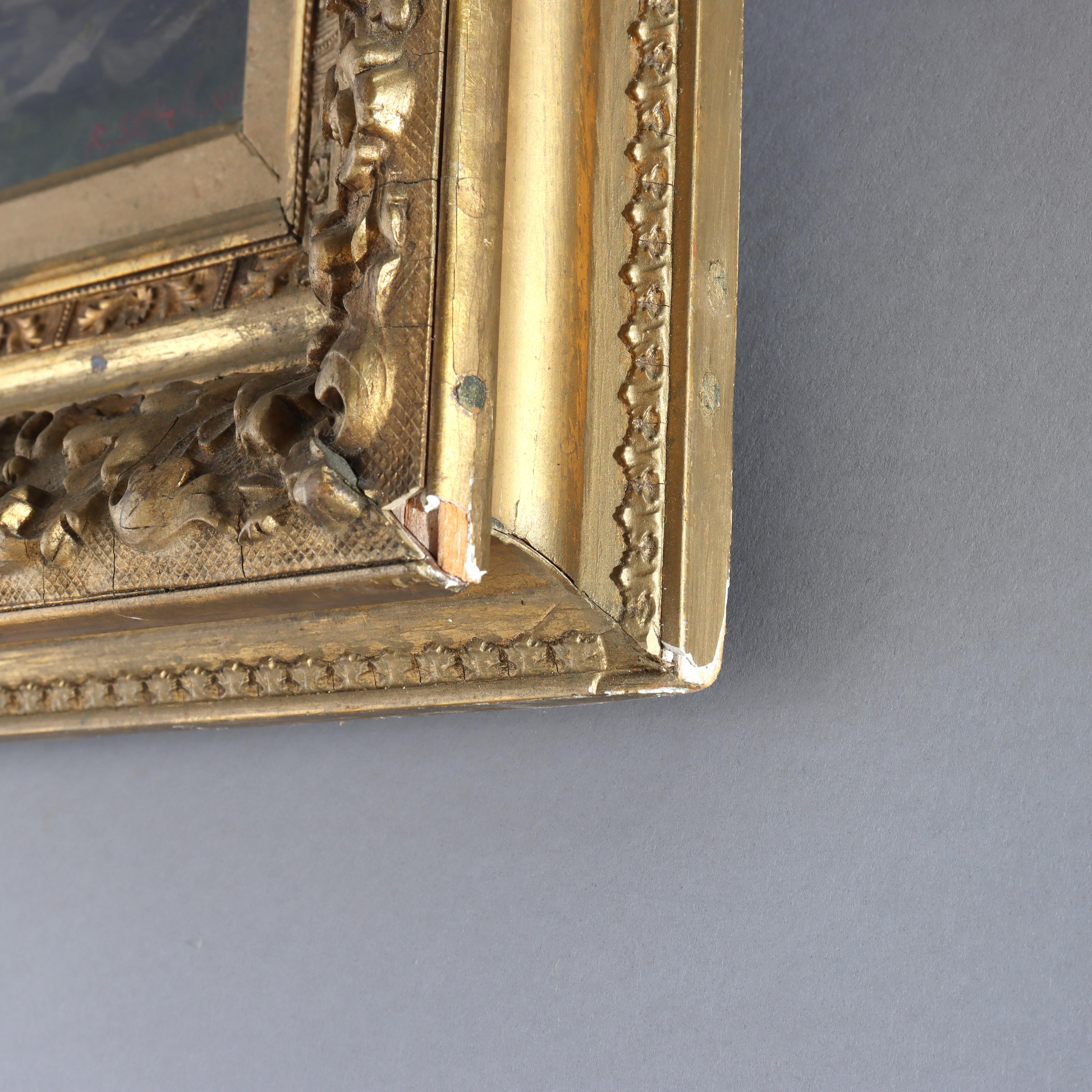 Antike Hudson River School Öl auf Karton Landschaft Gemälde von R Schilling C1890 im Angebot 3