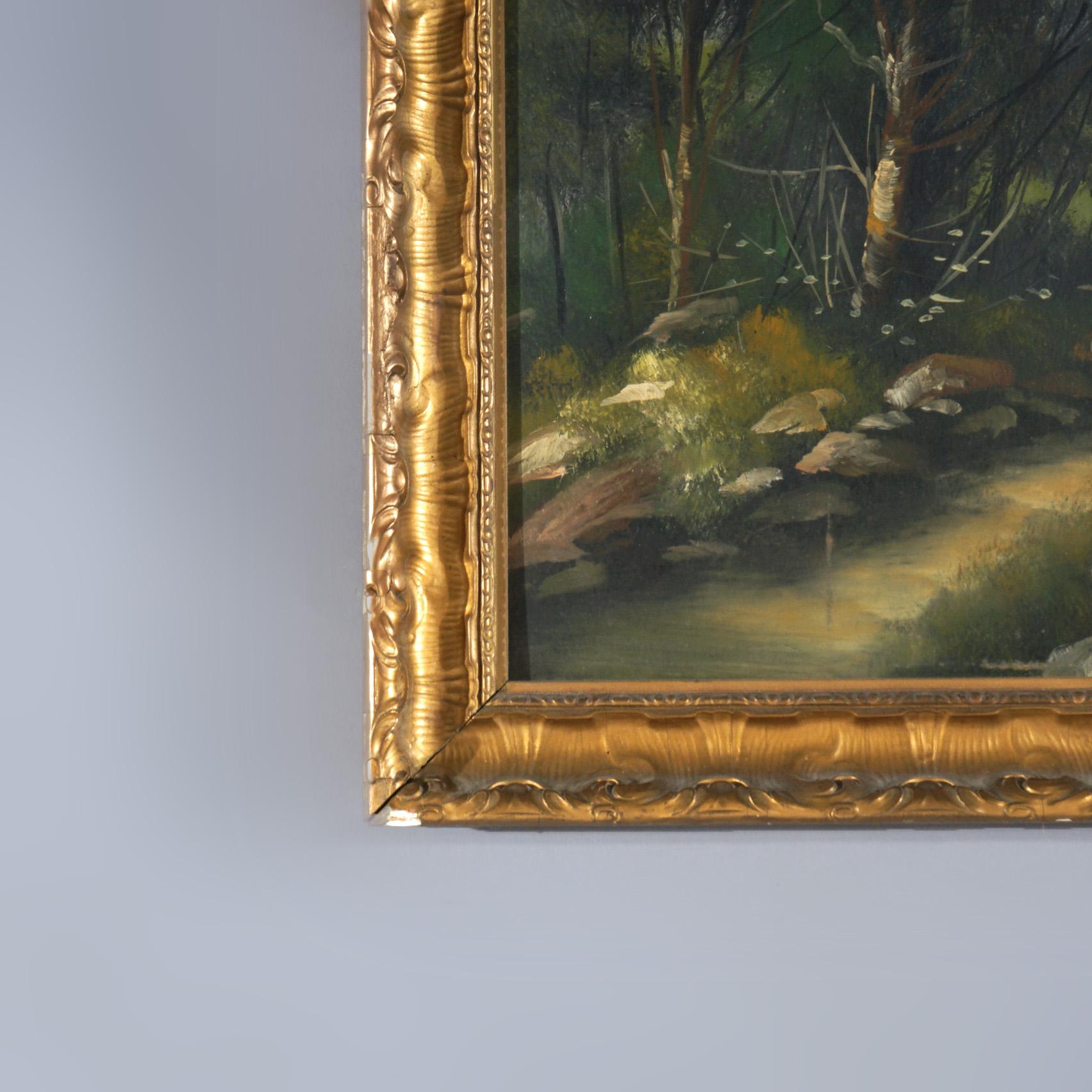 Antique Hudson River School Oil on Board Mountainous Landscape Painting C1910 1