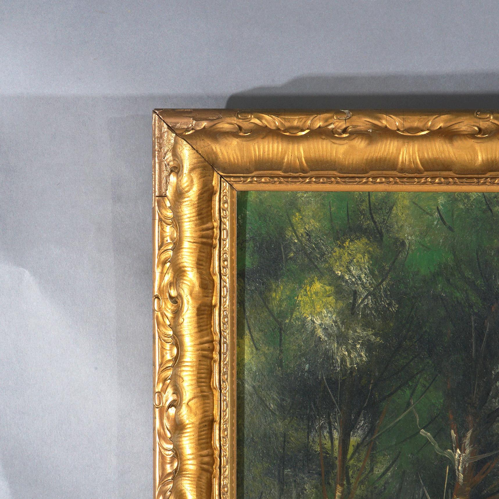Antique Hudson River School Oil on Board Mountainous Landscape Painting C1910 2