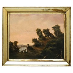 Antique Hudson River School Oil On Canvas Landscape by Thomas Chambers c1830
