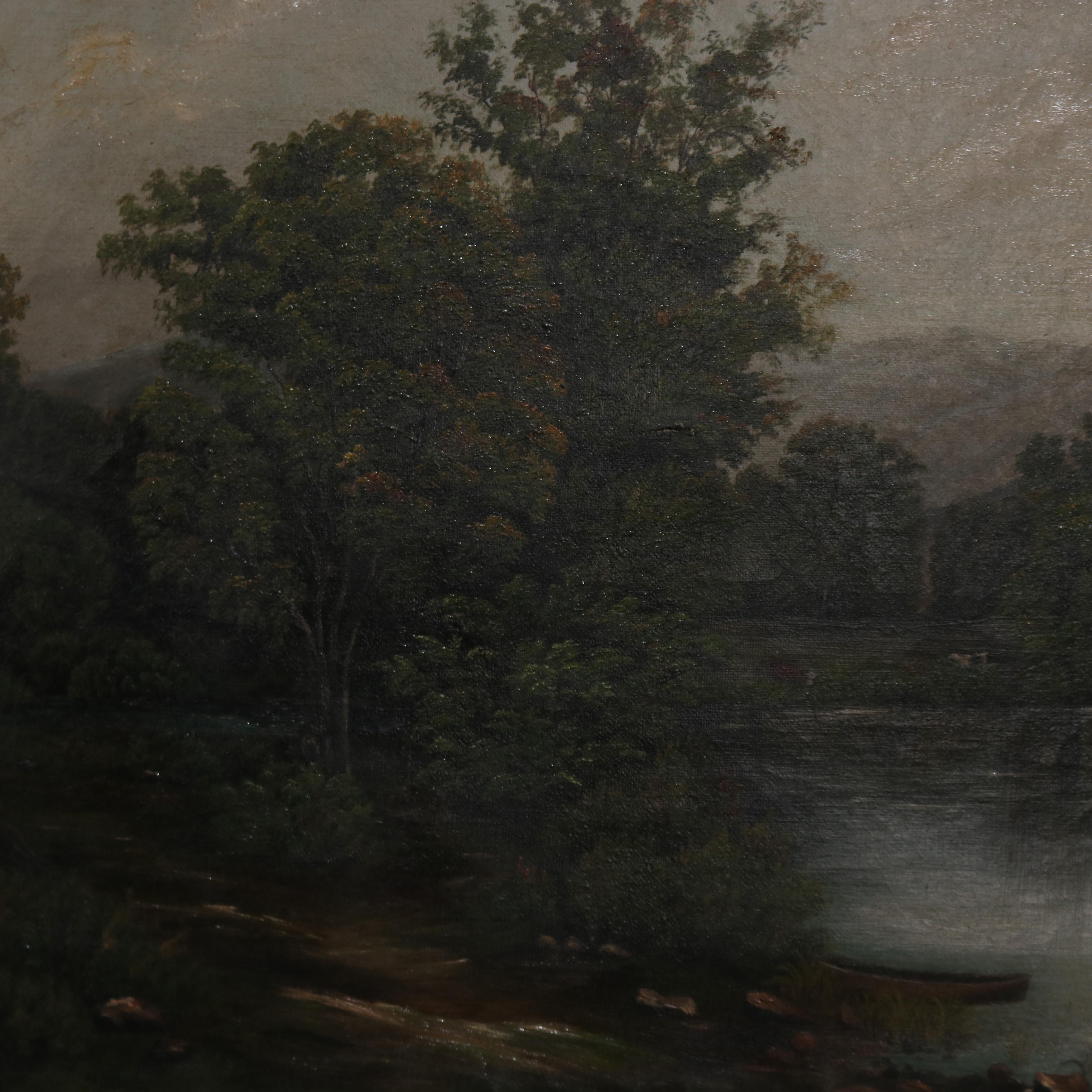 American Antique Hudson River School Oil on Canvas Landscape Painting, 19th Century