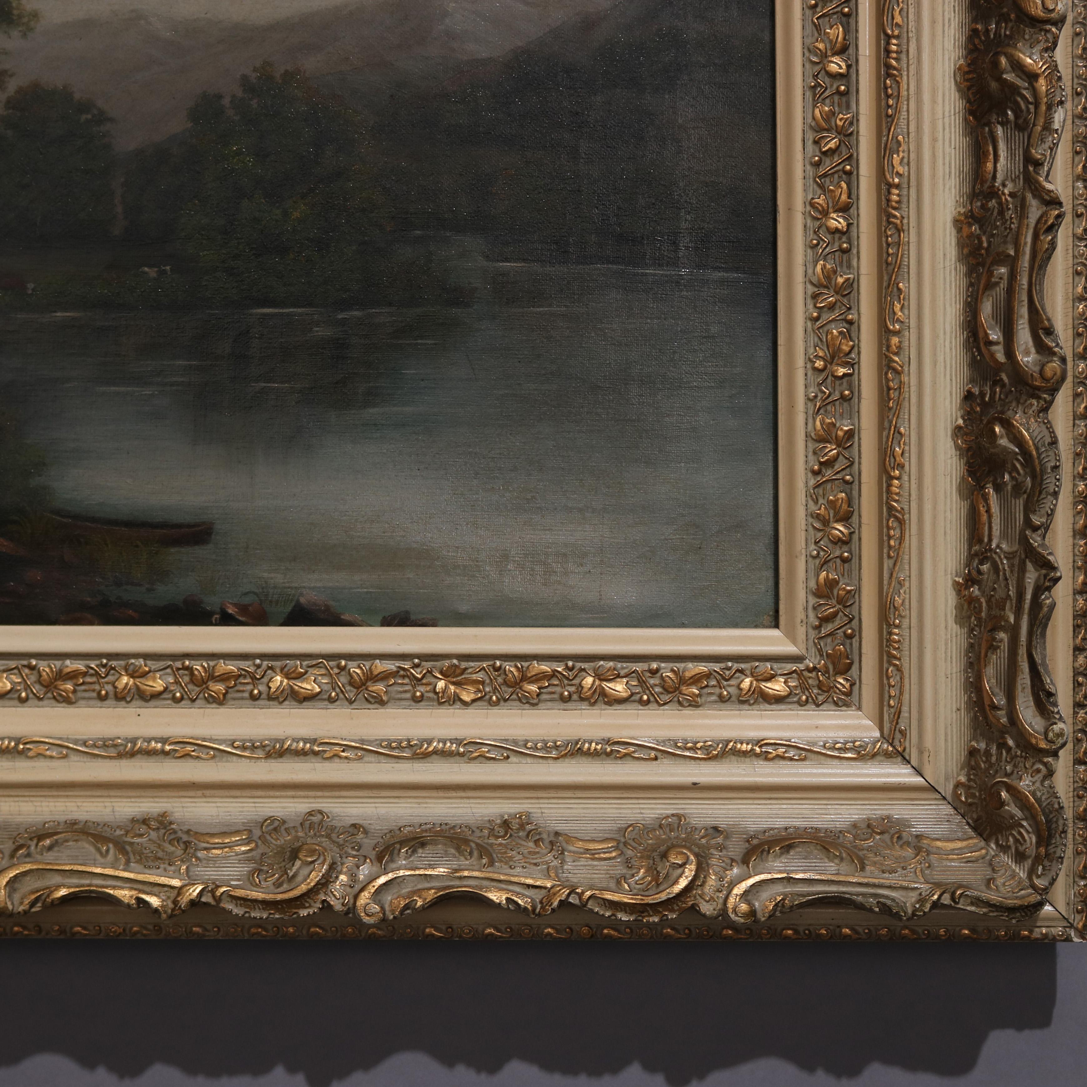 Antique Hudson River School Oil on Canvas Landscape Painting, 19th Century In Good Condition In Big Flats, NY