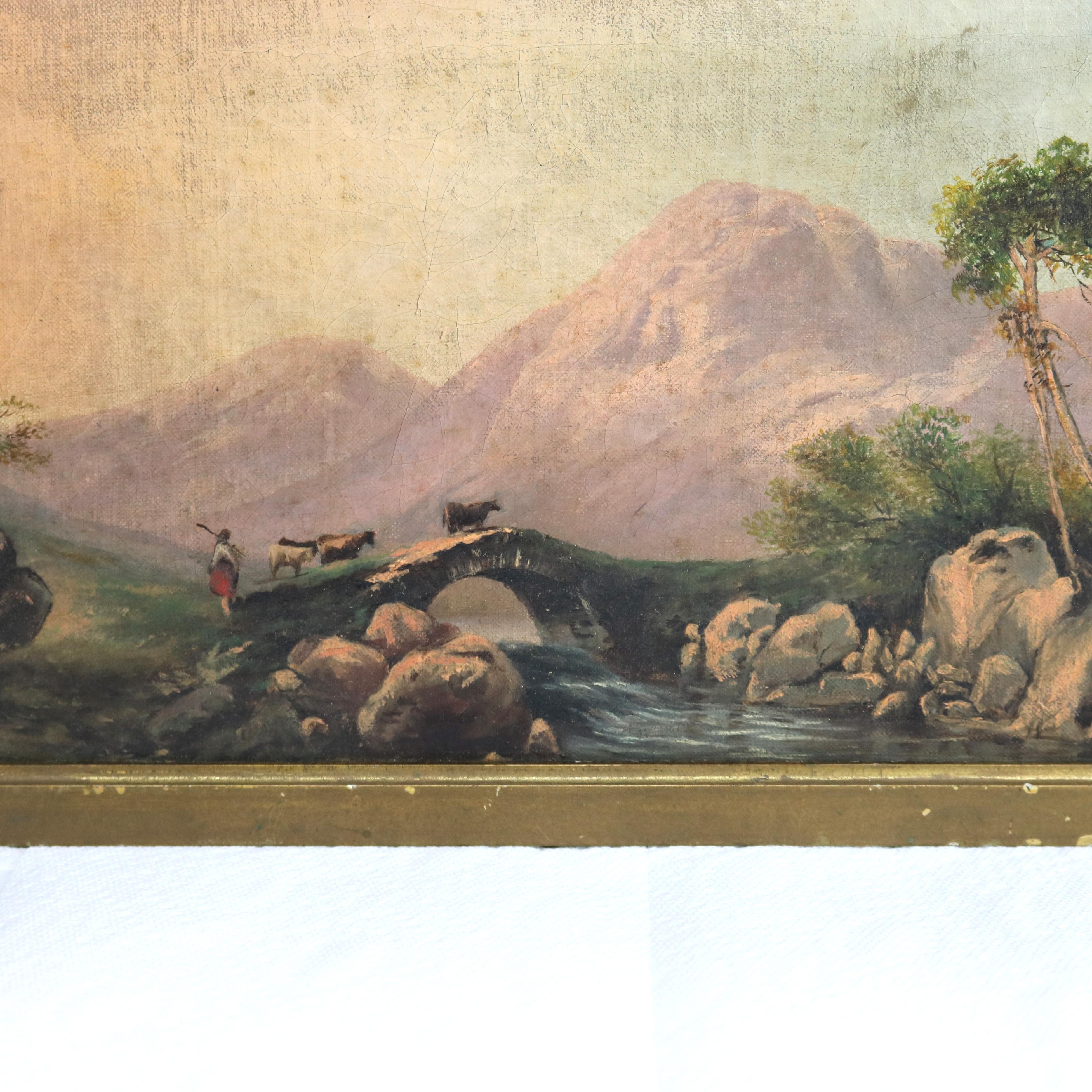 Antique Hudson River School Oil On Canvas Landscape Painting C1890 5