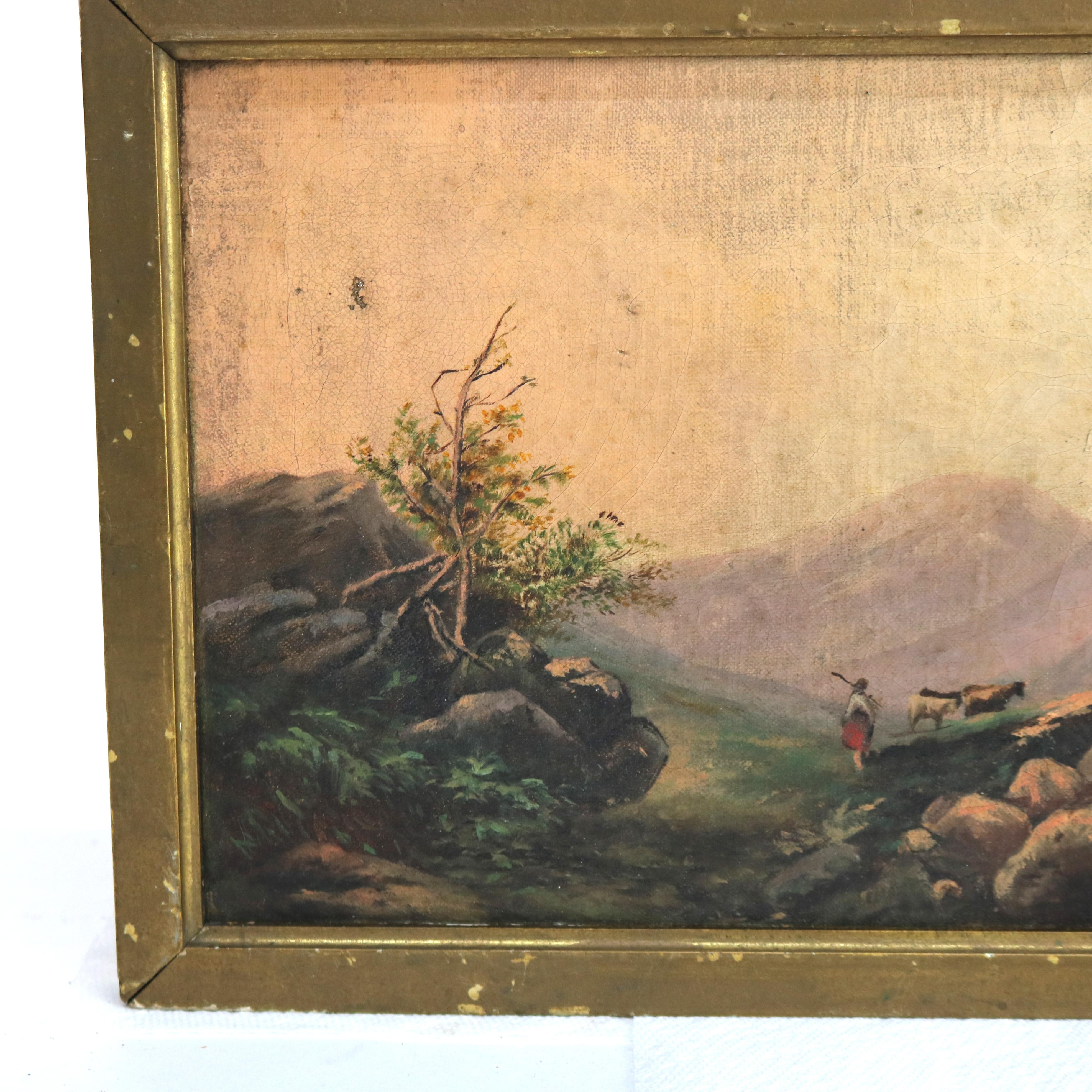 Antique Hudson River School Oil On Canvas Landscape Painting C1890

Measures- 9