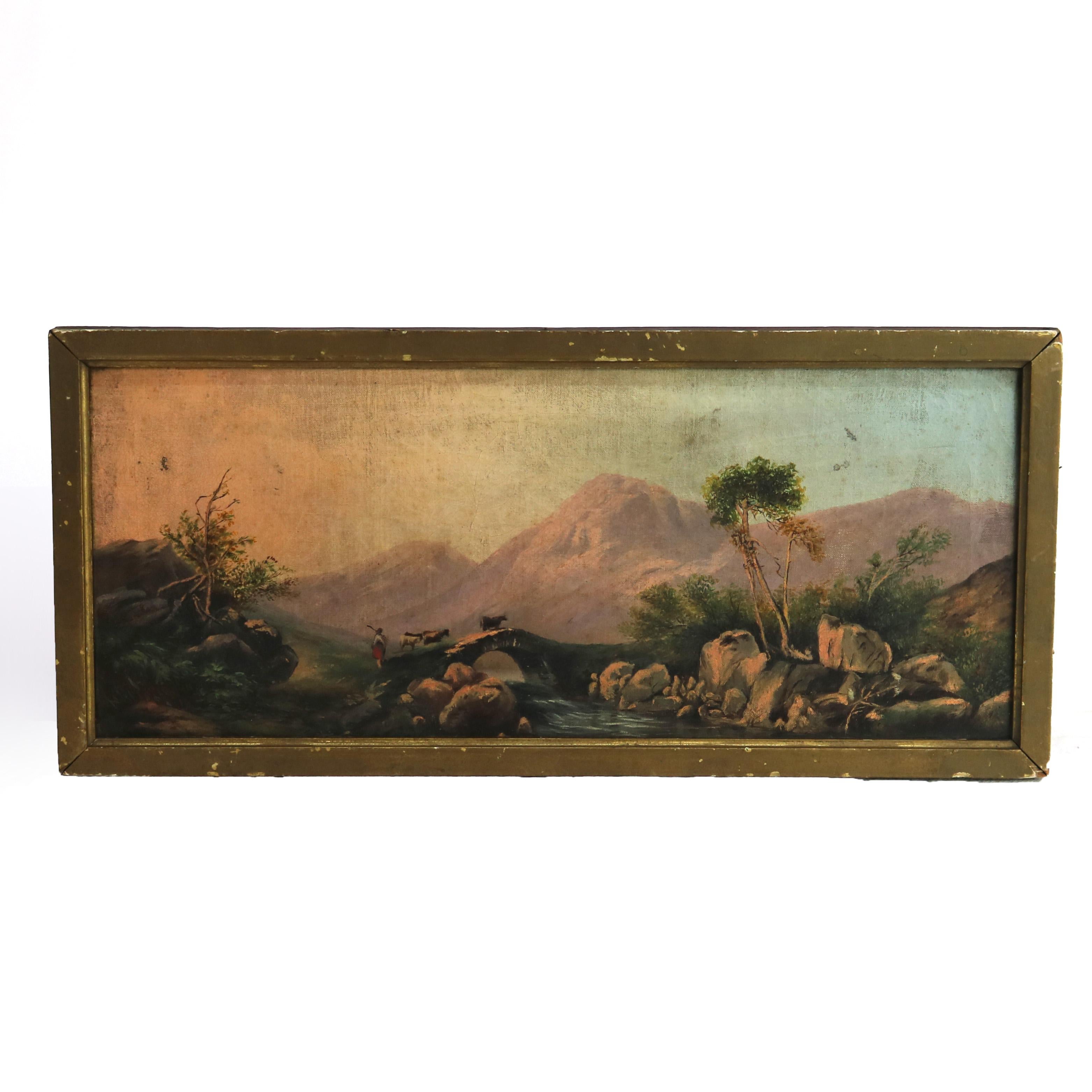 19th Century Antique Hudson River School Oil On Canvas Landscape Painting C1890