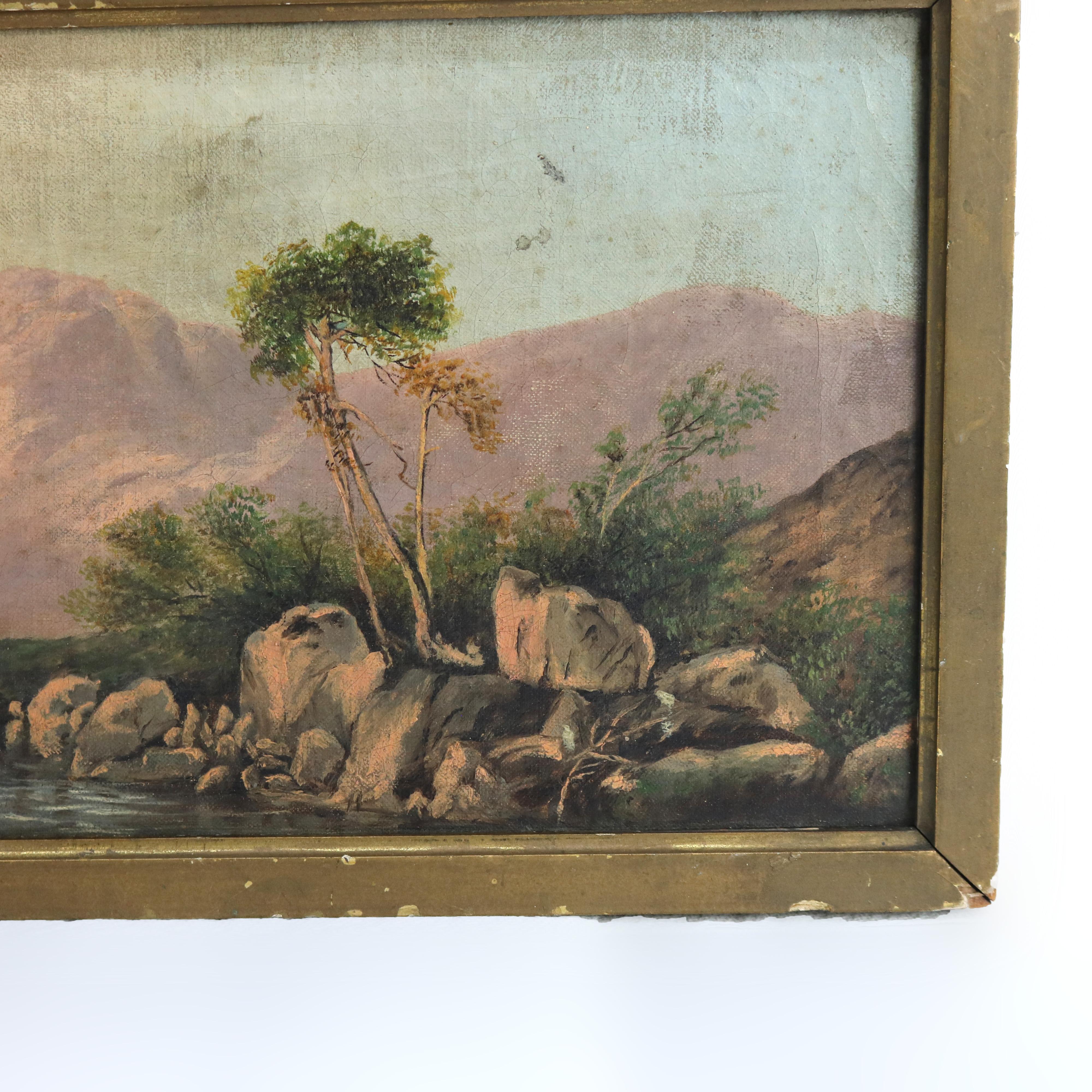 Antique Hudson River School Oil On Canvas Landscape Painting C1890 3