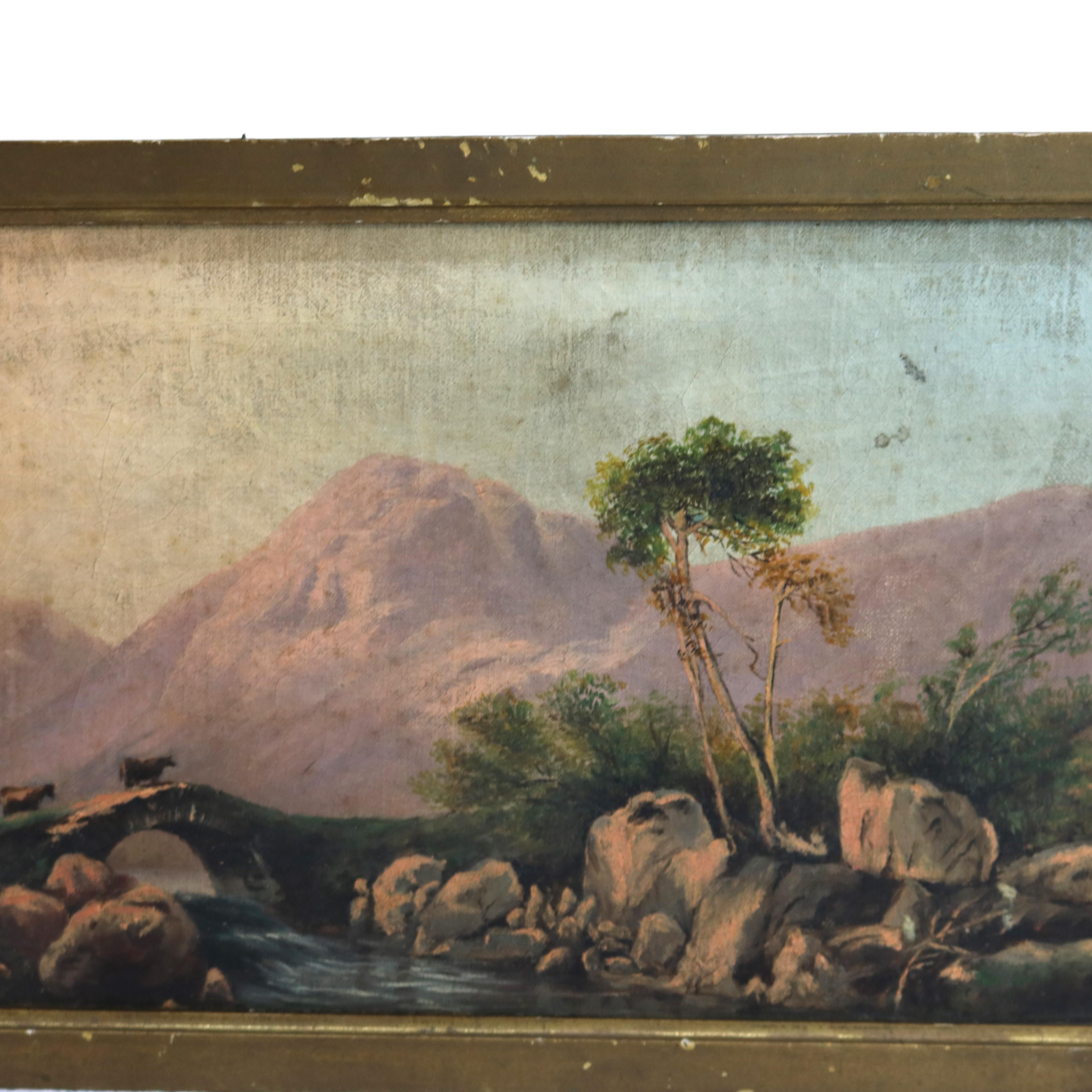 Antique Hudson River School Oil On Canvas Landscape Painting C1890 4