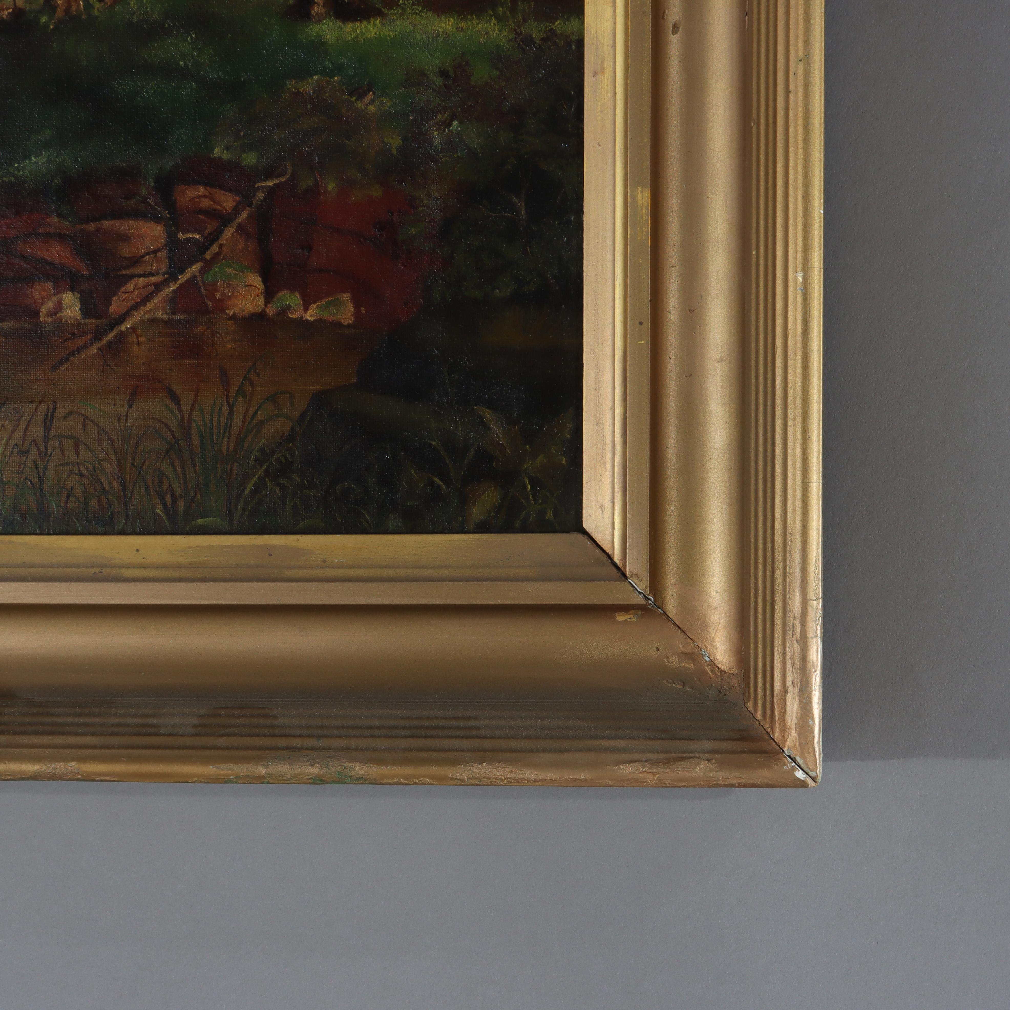 Antike Hudson River School Öl auf Leinwand Landschaftsgemälde c1900 (Holz) im Angebot