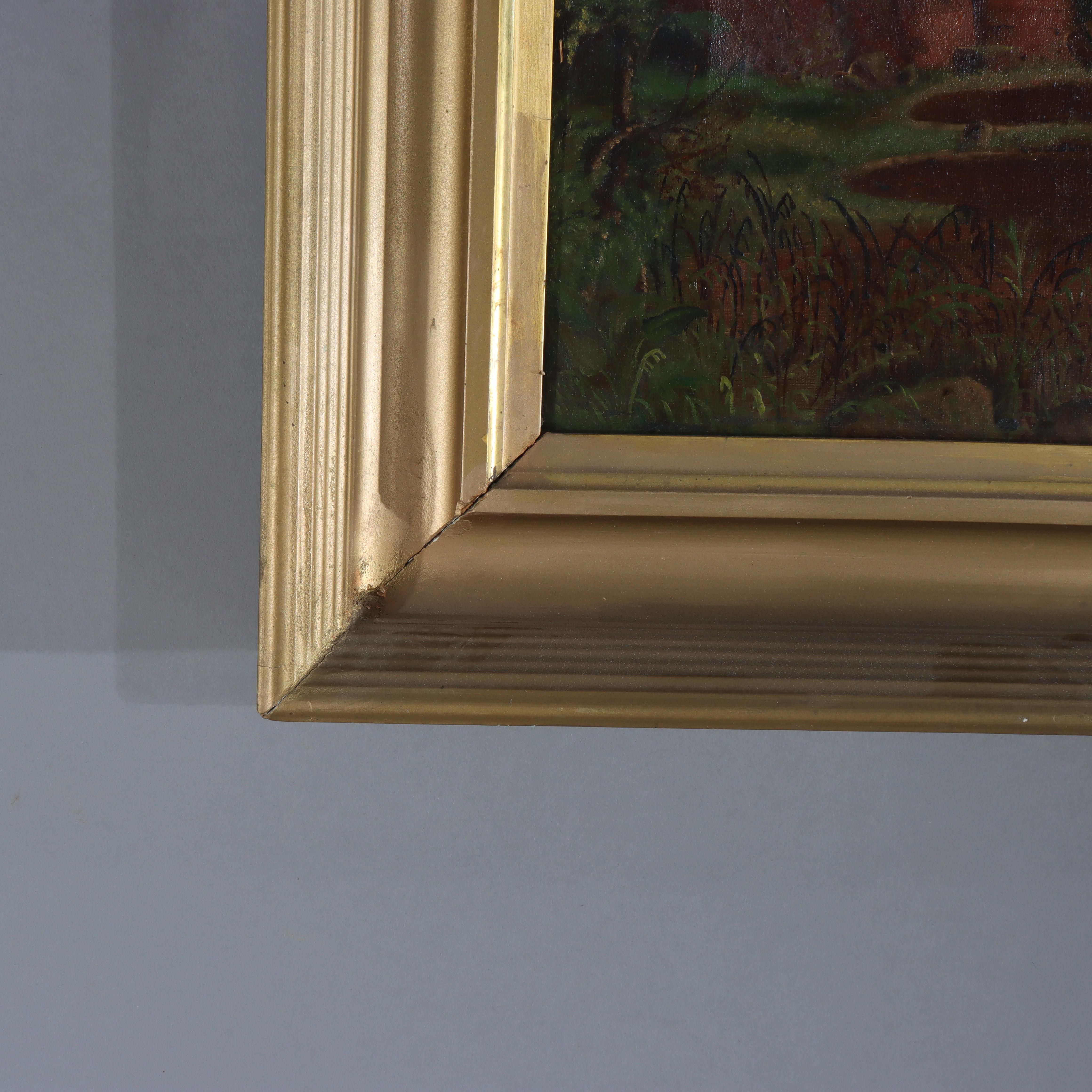 Antike Hudson River School Öl auf Leinwand Landschaftsgemälde c1900 im Angebot 1