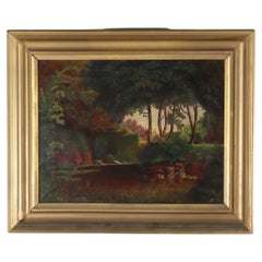 Antique Hudson River School Oil On Canvas Landscape Painting c1900