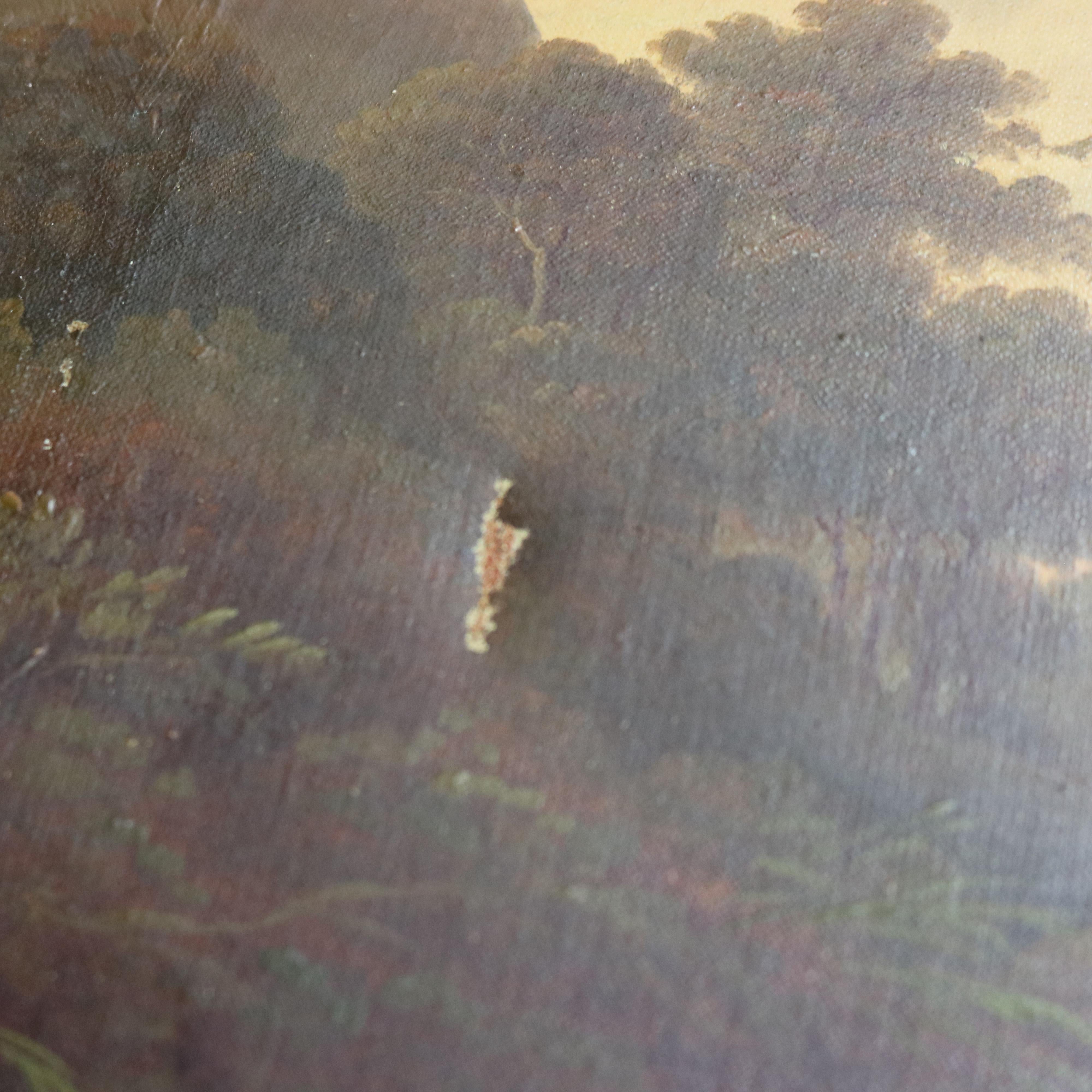 Antique Hudson River School Oil on Canvas Landscape Painting of Fisherman c1890 12