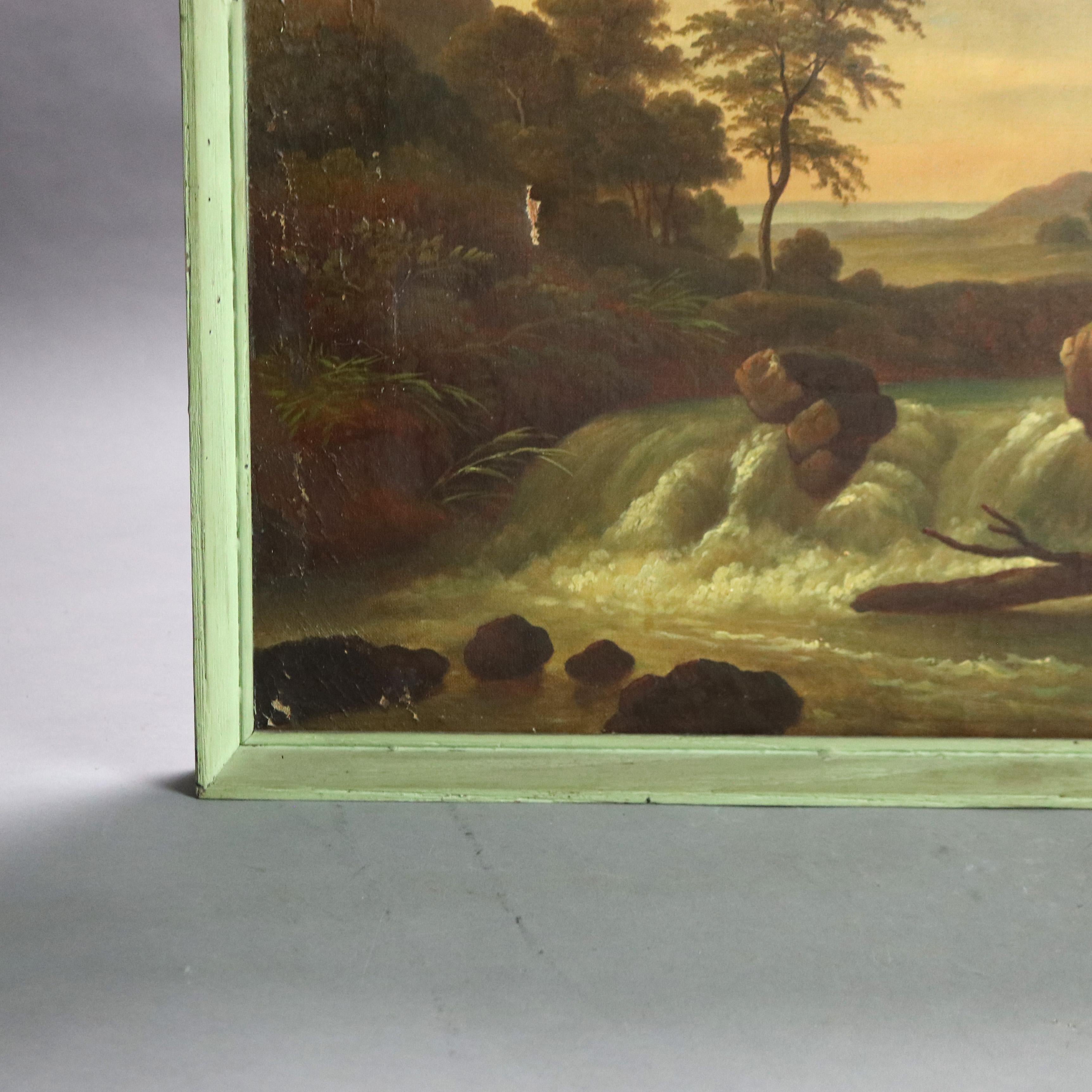 Antique Hudson River School Oil on Canvas Landscape Painting of Fisherman & Family, Framed, C1890

Measures - 21 3/8
