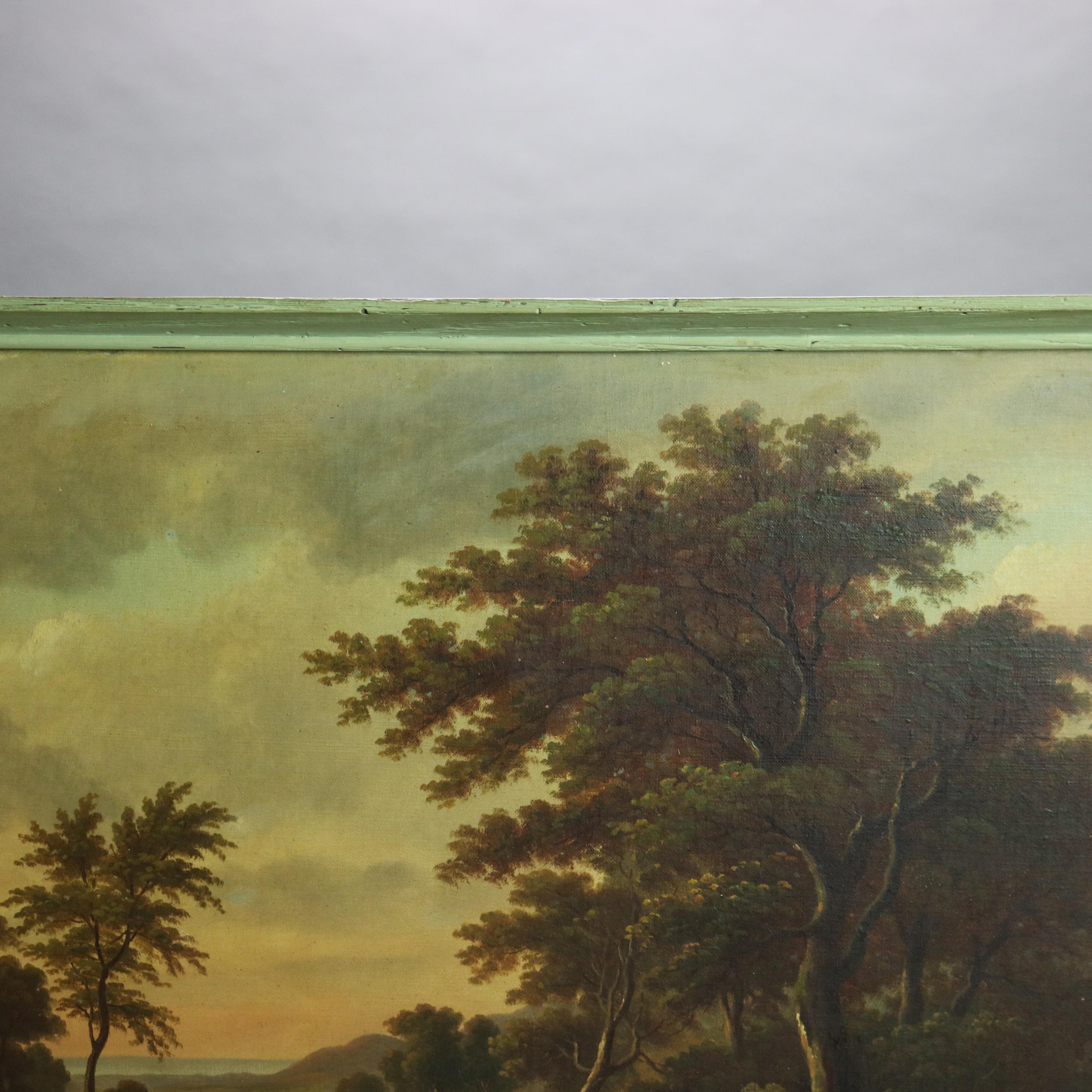 Antique Hudson River School Oil on Canvas Landscape Painting of Fisherman c1890 3