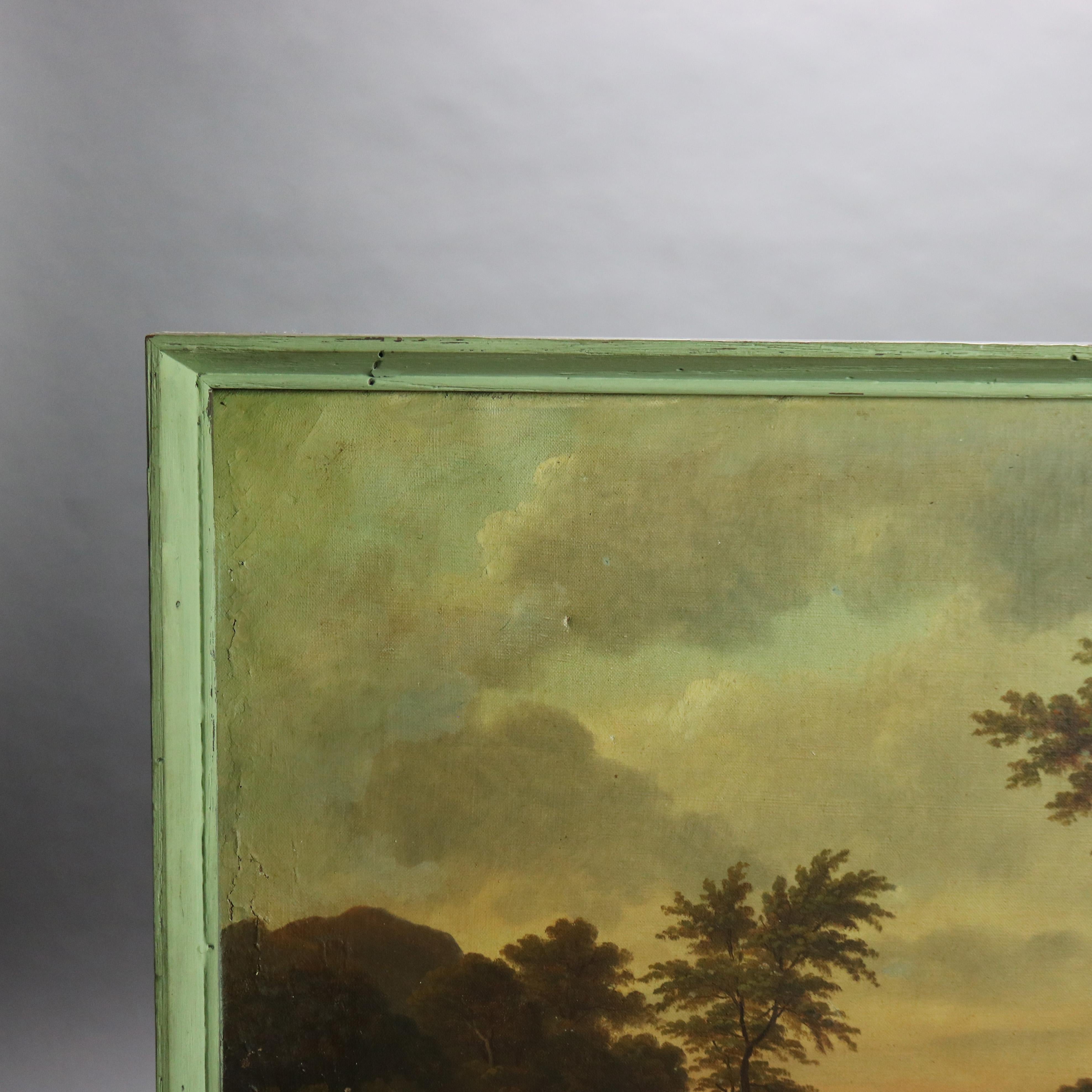Antique Hudson River School Oil on Canvas Landscape Painting of Fisherman c1890 4