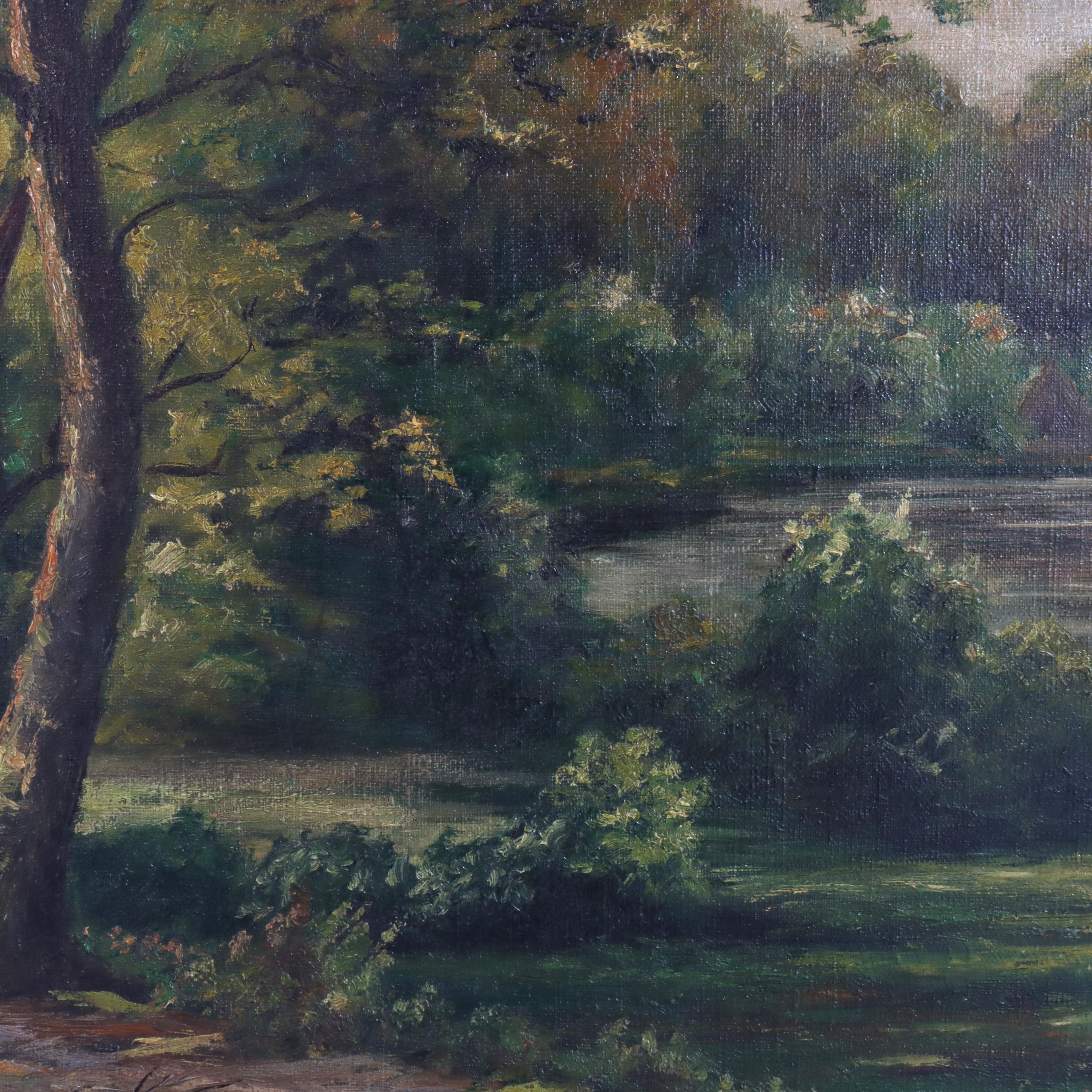 Huile sur toile ancienne de l'école de la rivière Hudson Paysage signé C1900 Bon état - En vente à Big Flats, NY