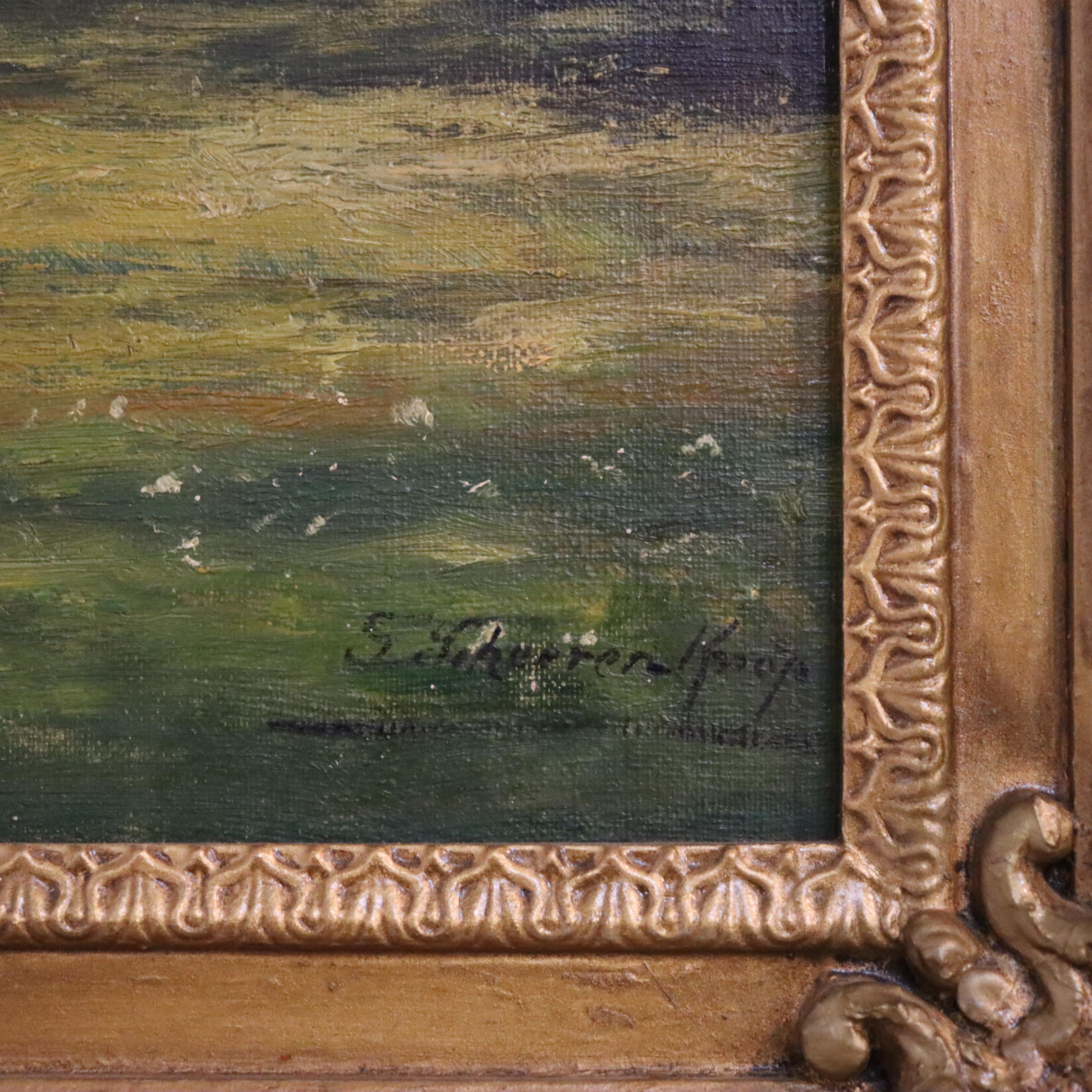 Huile sur toile ancienne de l'école de la rivière Hudson Paysage signé C1900 en vente 1