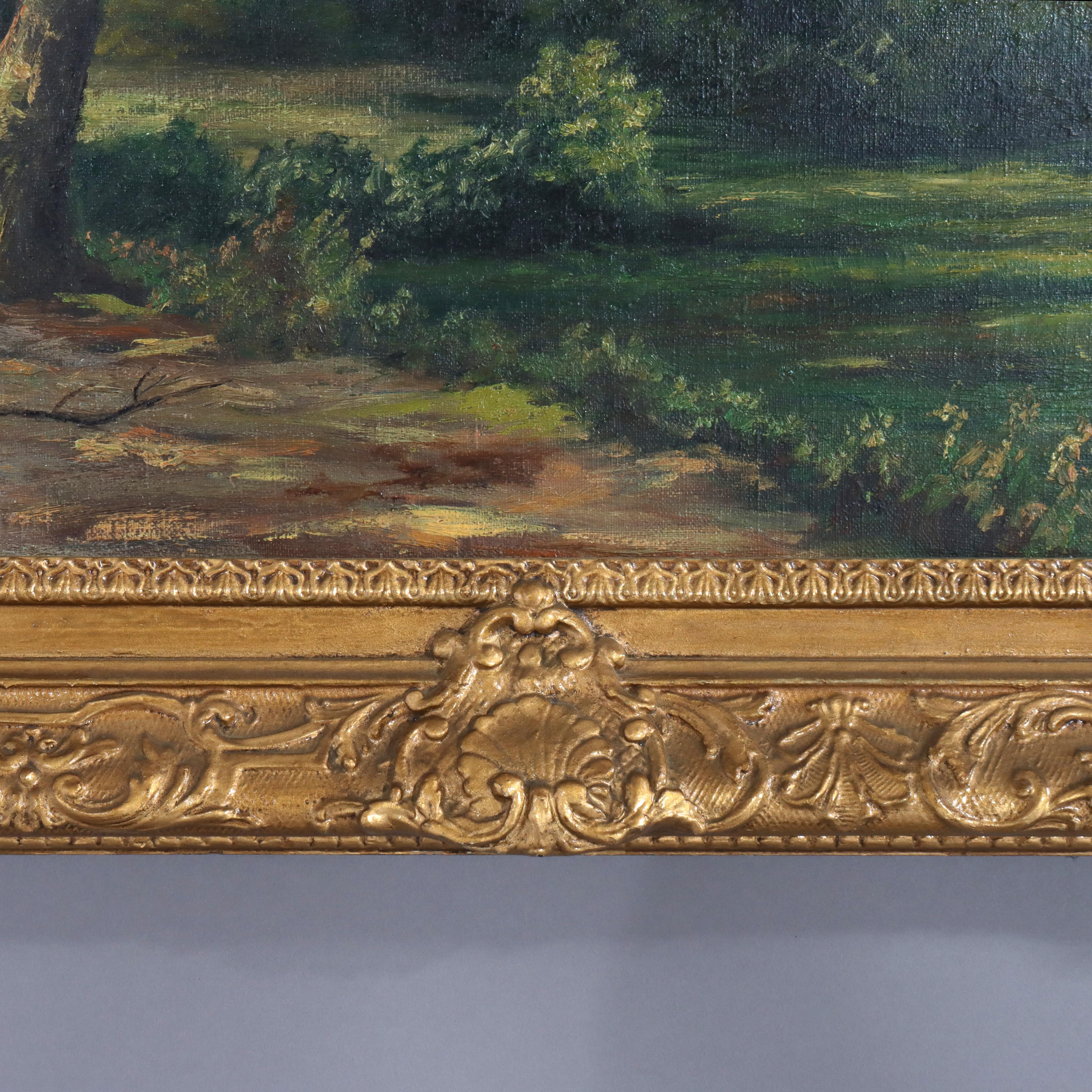 Huile sur toile ancienne de l'école de la rivière Hudson Paysage signé C1900 en vente 3