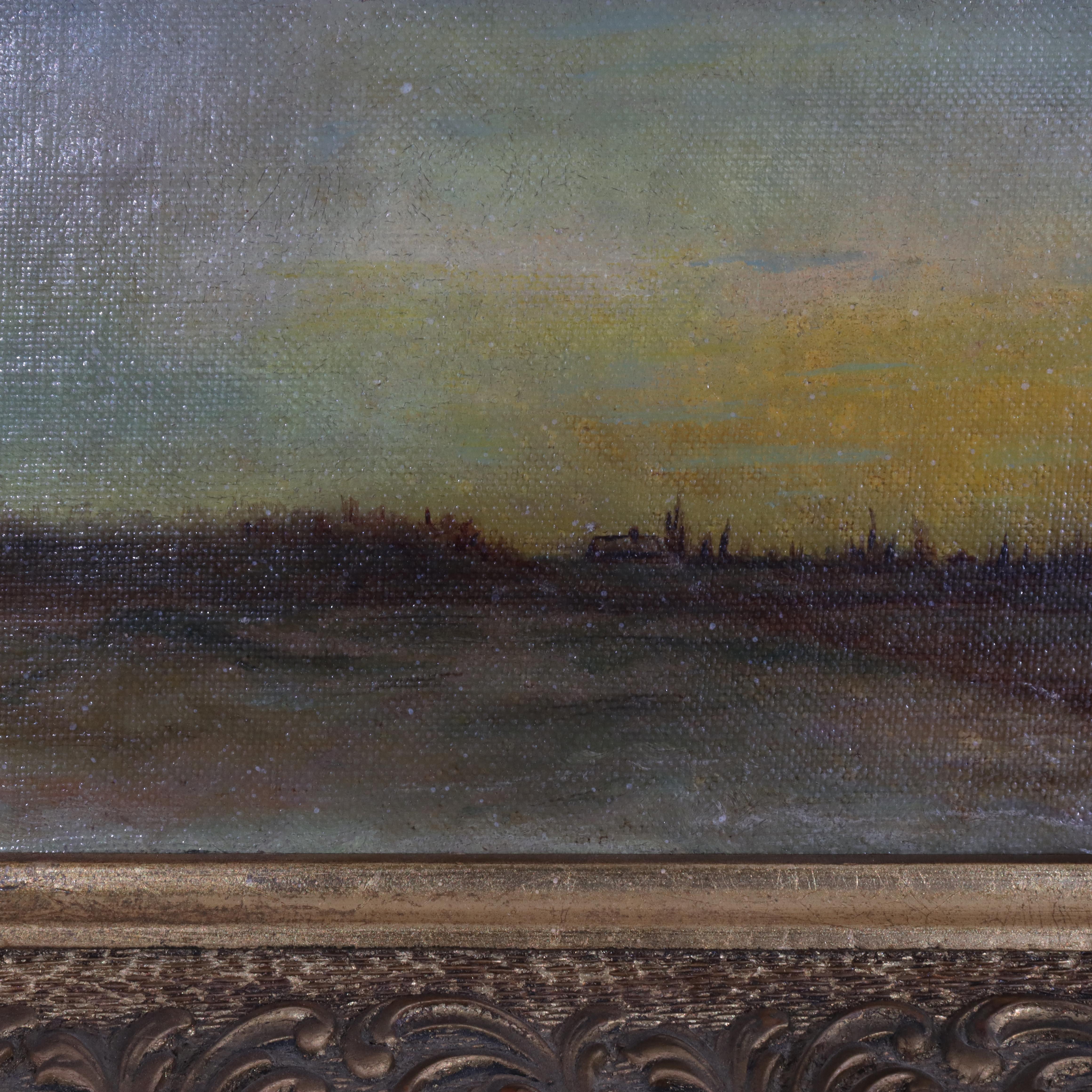 Antique Hudson River School Oil On Canvas Landscape Unsigned C1890 In Good Condition For Sale In Big Flats, NY