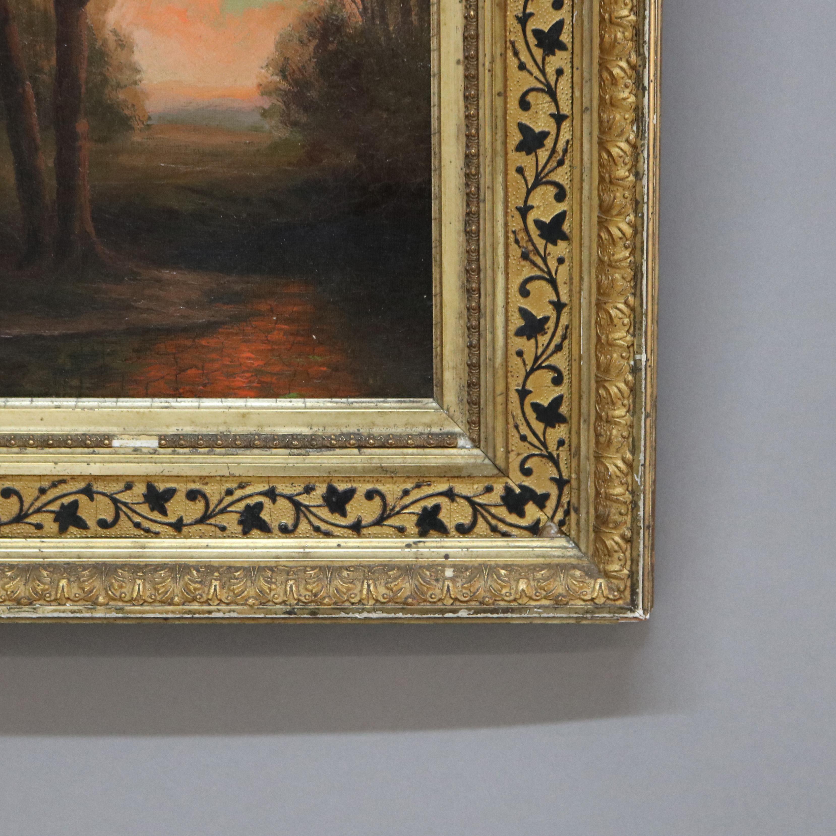 Antico olio su tela della Scuola del fiume Hudson con paesaggio fluviale non firmato C1890

Misure - 18,5 