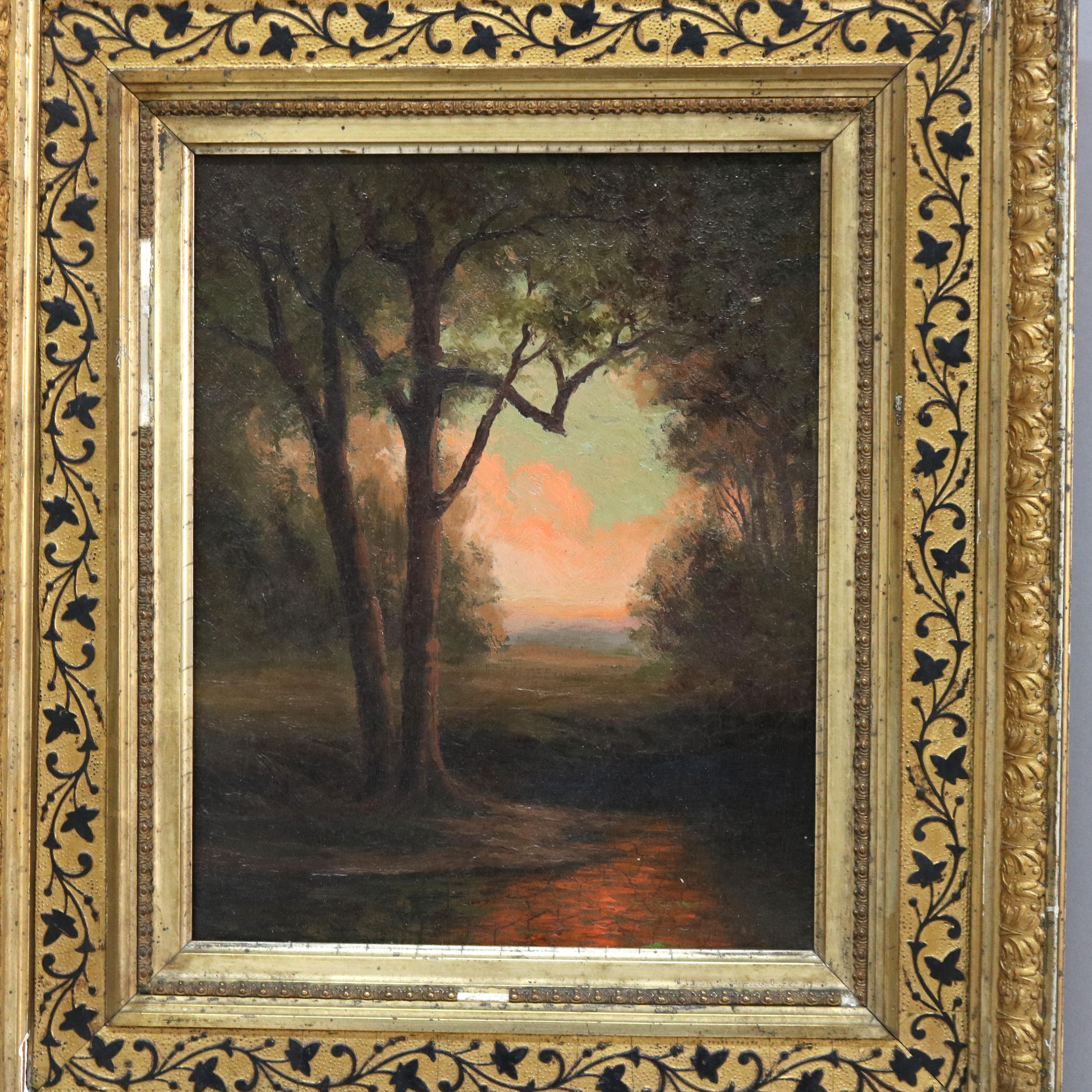 Tela Antico paesaggio su tela della Scuola del fiume Hudson con fiume C1890