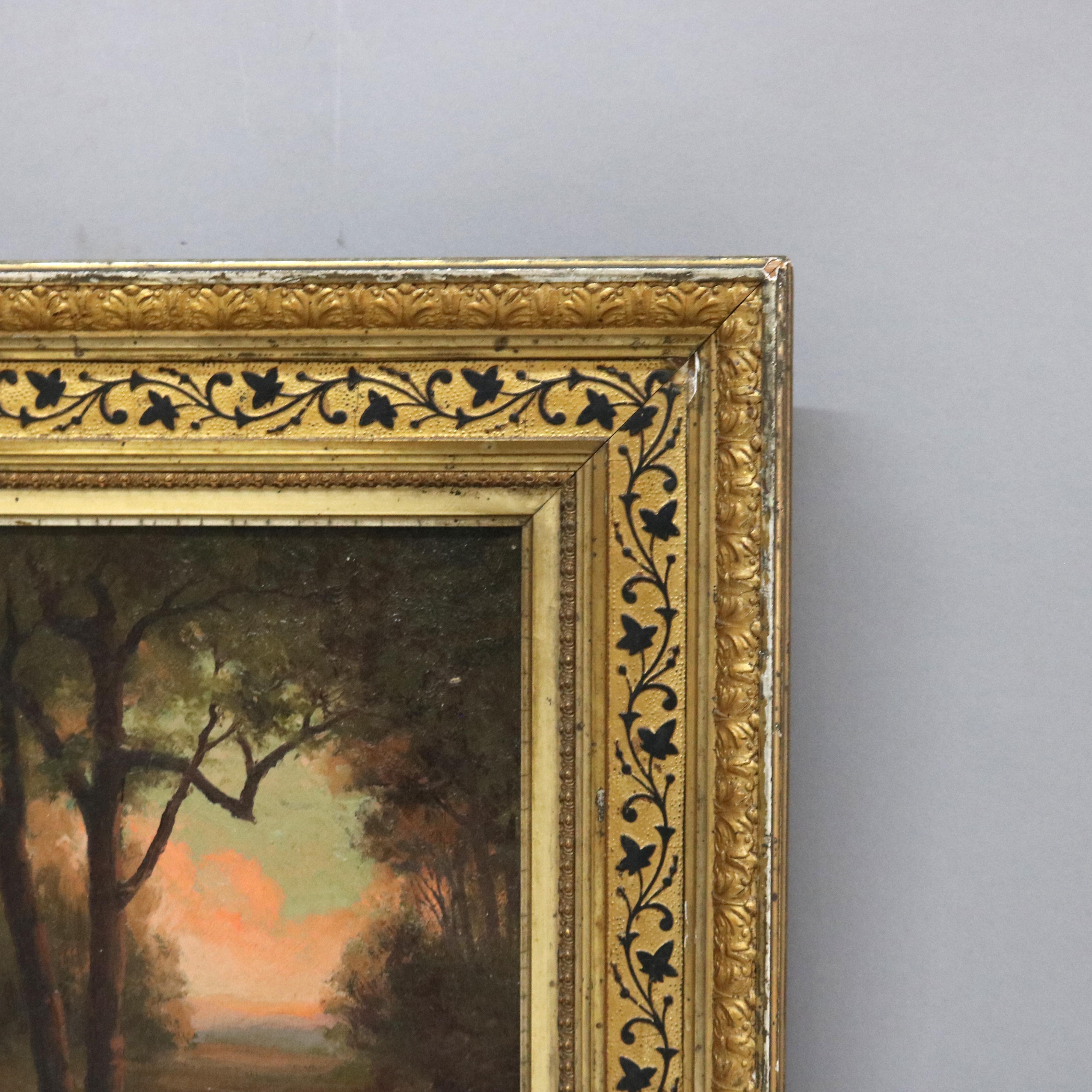 Antico paesaggio su tela della Scuola del fiume Hudson con fiume C1890 3