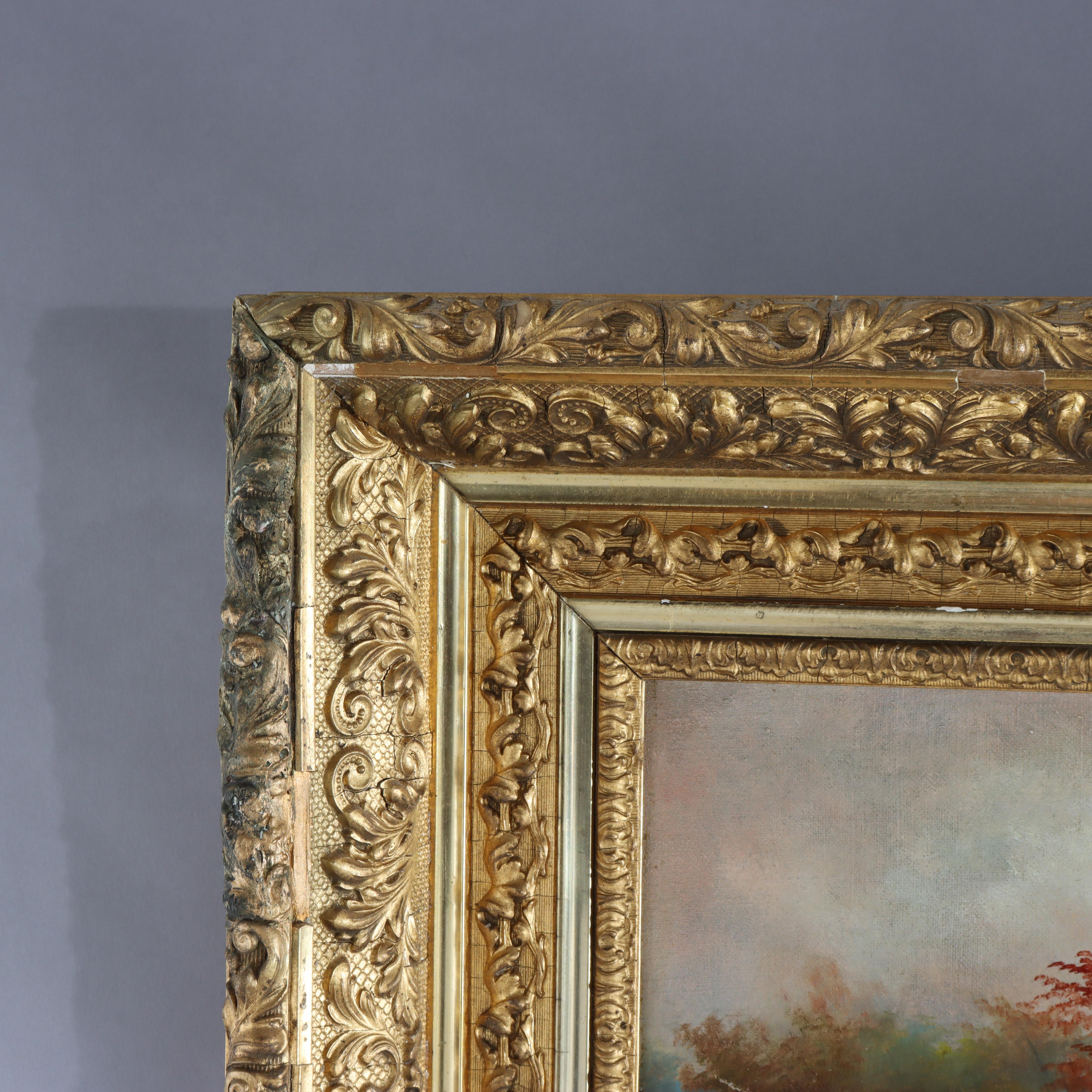 Antike Hudson River School Öl auf Leinwand Gemälde einer Fluss-Szene c1900 im Angebot 1